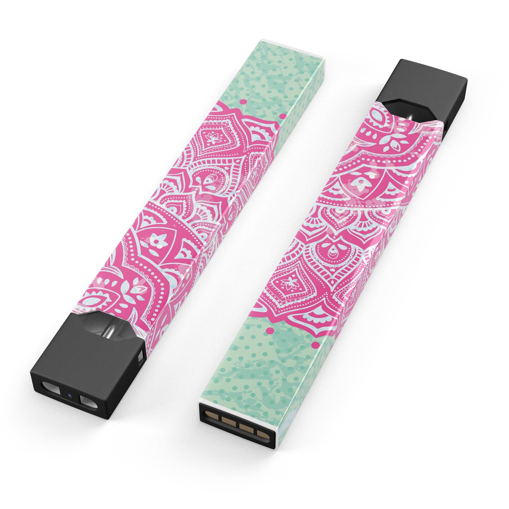 Green and Pink Tribal v3 decal skin wrap for JUUL vaping device, showcasing vibrant tribal design and premium quality.