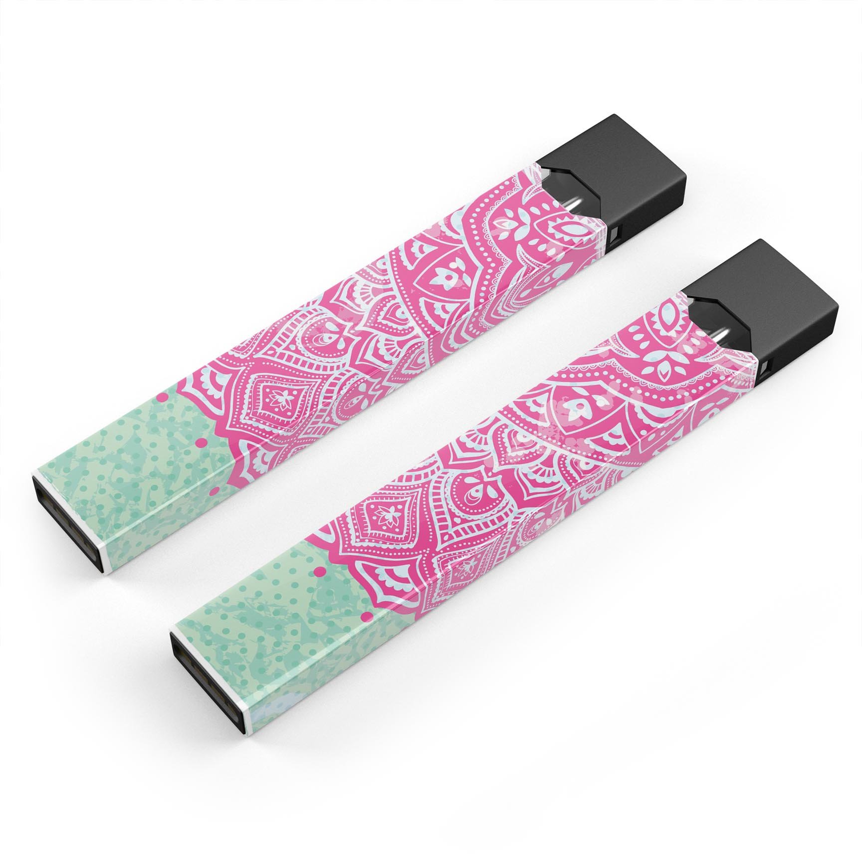 Green and Pink Tribal v3 decal skin wrap for JUUL vaping device, showcasing vibrant tribal design and premium quality.