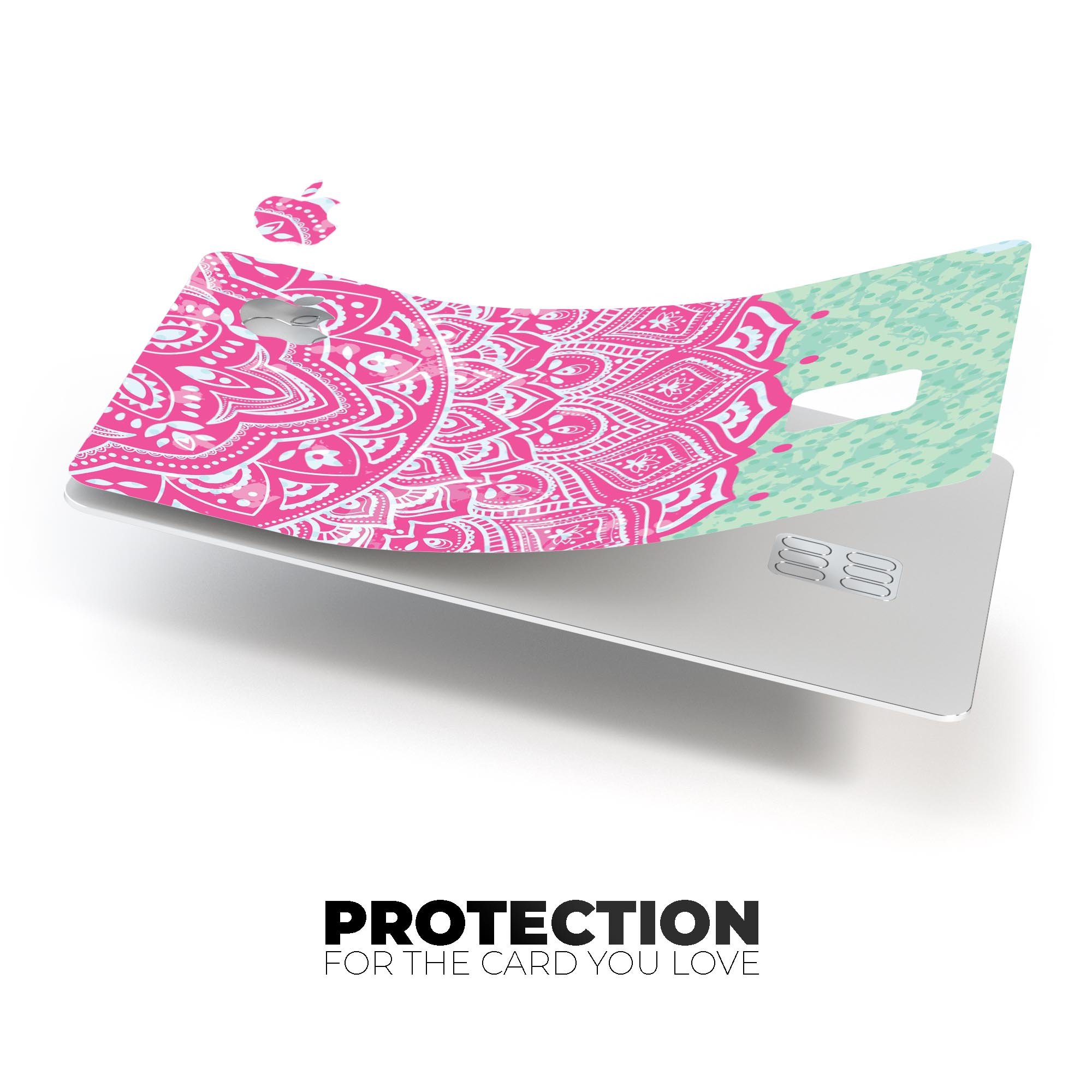 Green and Pink Tribal v3 decal skin for Apple Card, showcasing vibrant tribal design and premium vinyl material.