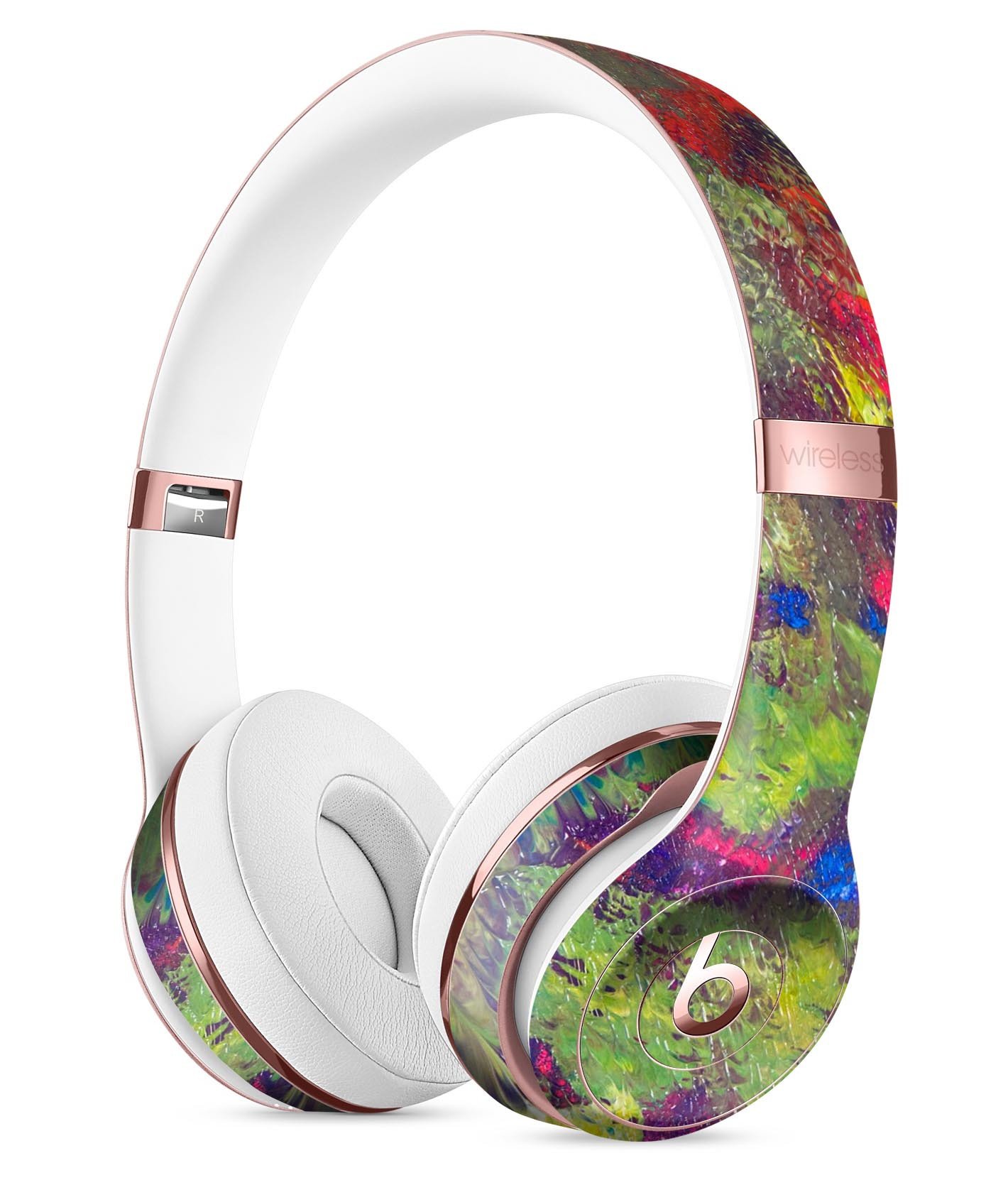 Green and Red Wet Oil Paint Skin Kit for Beats by Dre Solo 3 Wireless Headphones, showcasing vibrant colors and precise fit.