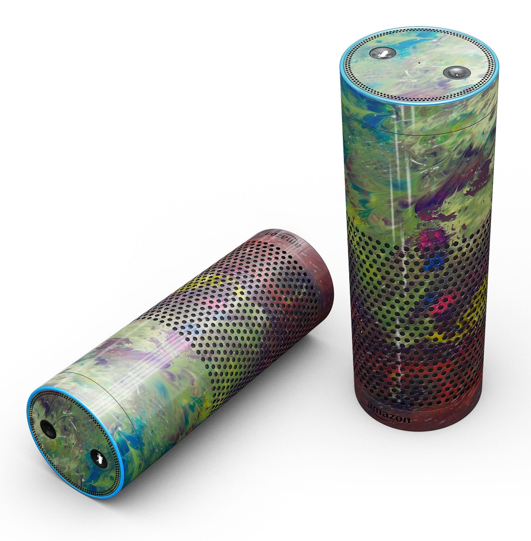 Green and Red Wet Oil Paint Canvas skin-kit for Amazon Echo, showcasing vibrant colors and artistic design for full-body protection.