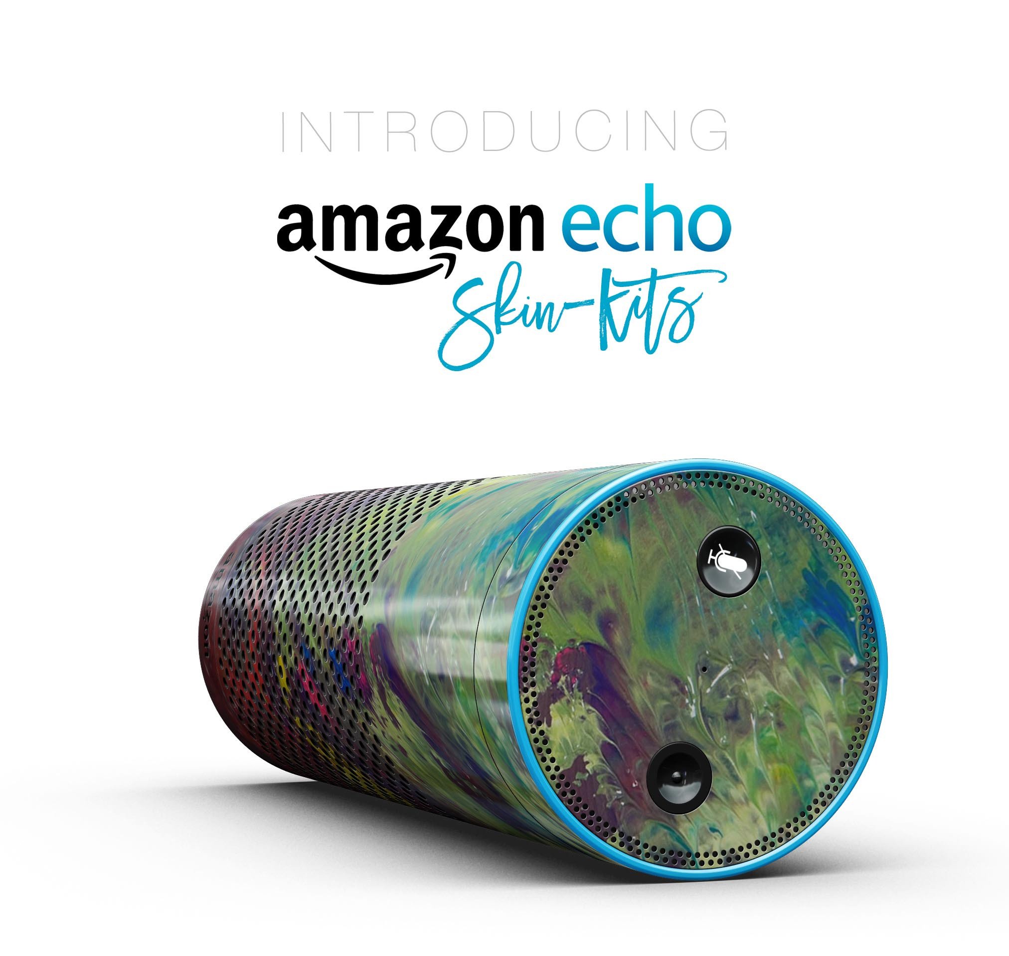 Green and Red Wet Oil Paint Canvas skin-kit for Amazon Echo, showcasing vibrant colors and artistic design for full-body protection.