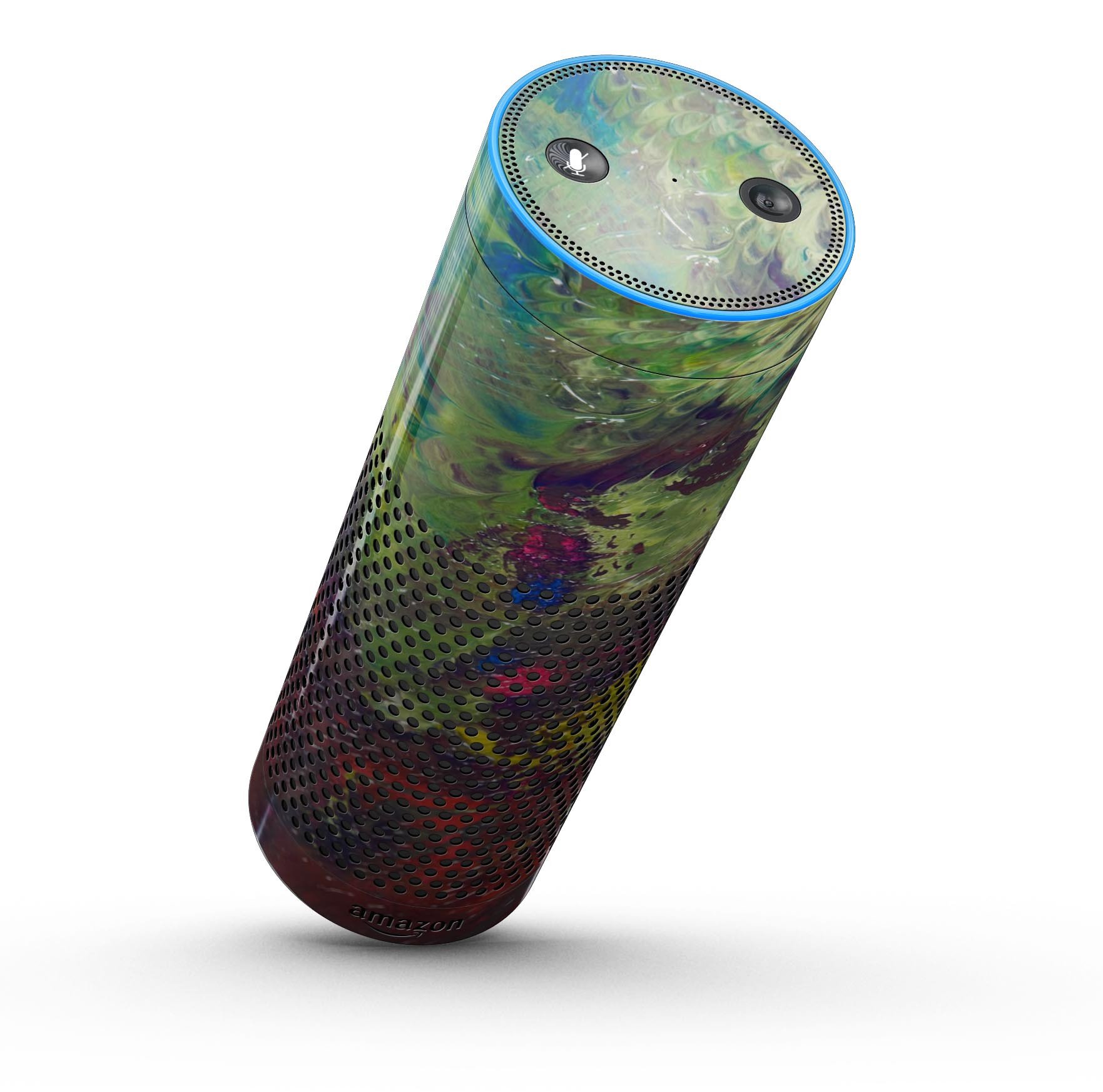 Green and Red Wet Oil Paint Canvas skin-kit for Amazon Echo, showcasing vibrant colors and artistic design for full-body protection.