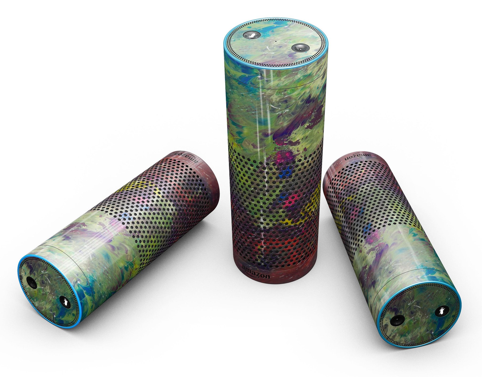 Green and Red Wet Oil Paint Canvas skin-kit for Amazon Echo, showcasing vibrant colors and artistic design for full-body protection.