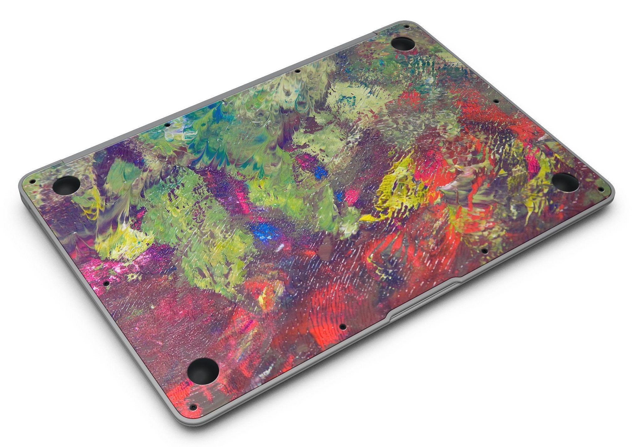 Green and Red Wet Oil Paint Canvas Skin Kit for MacBook Air, showcasing vibrant colors and artistic design.