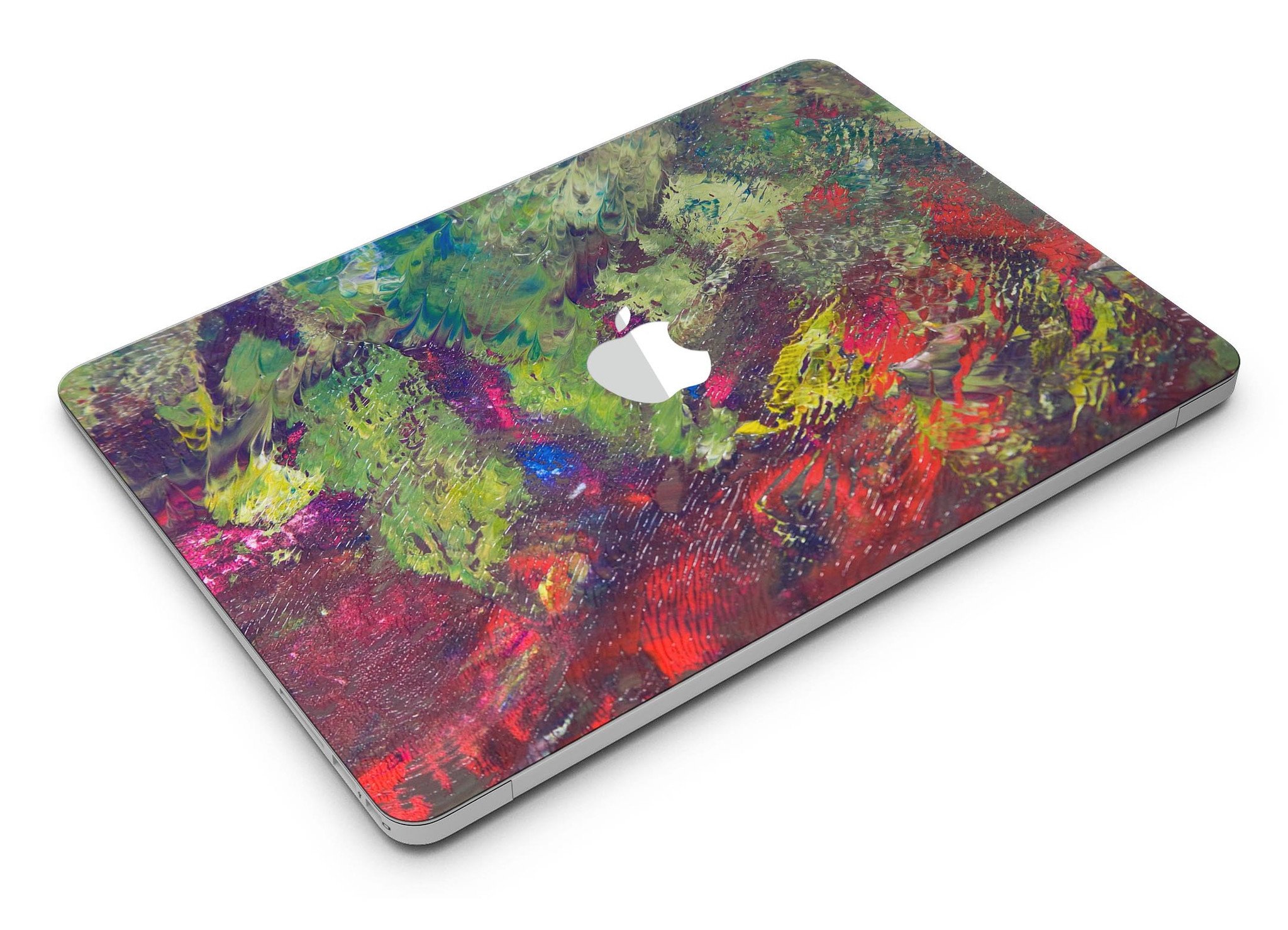 Green and Red Wet Oil Paint Canvas Skin Kit for MacBook Air, showcasing vibrant colors and artistic design.