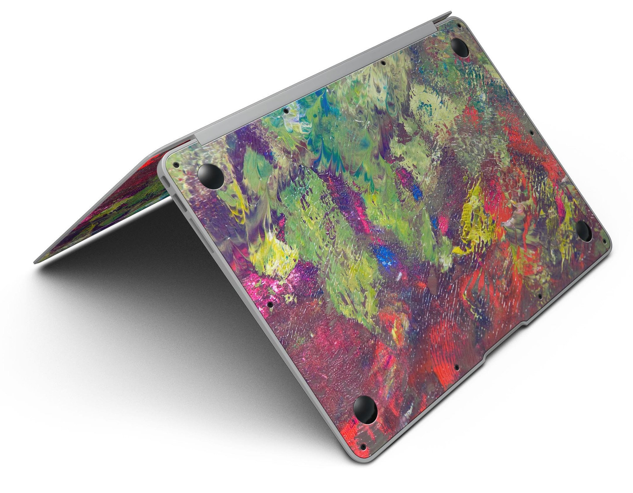 Green and Red Wet Oil Paint Canvas Skin Kit for MacBook Air, showcasing vibrant colors and artistic design.