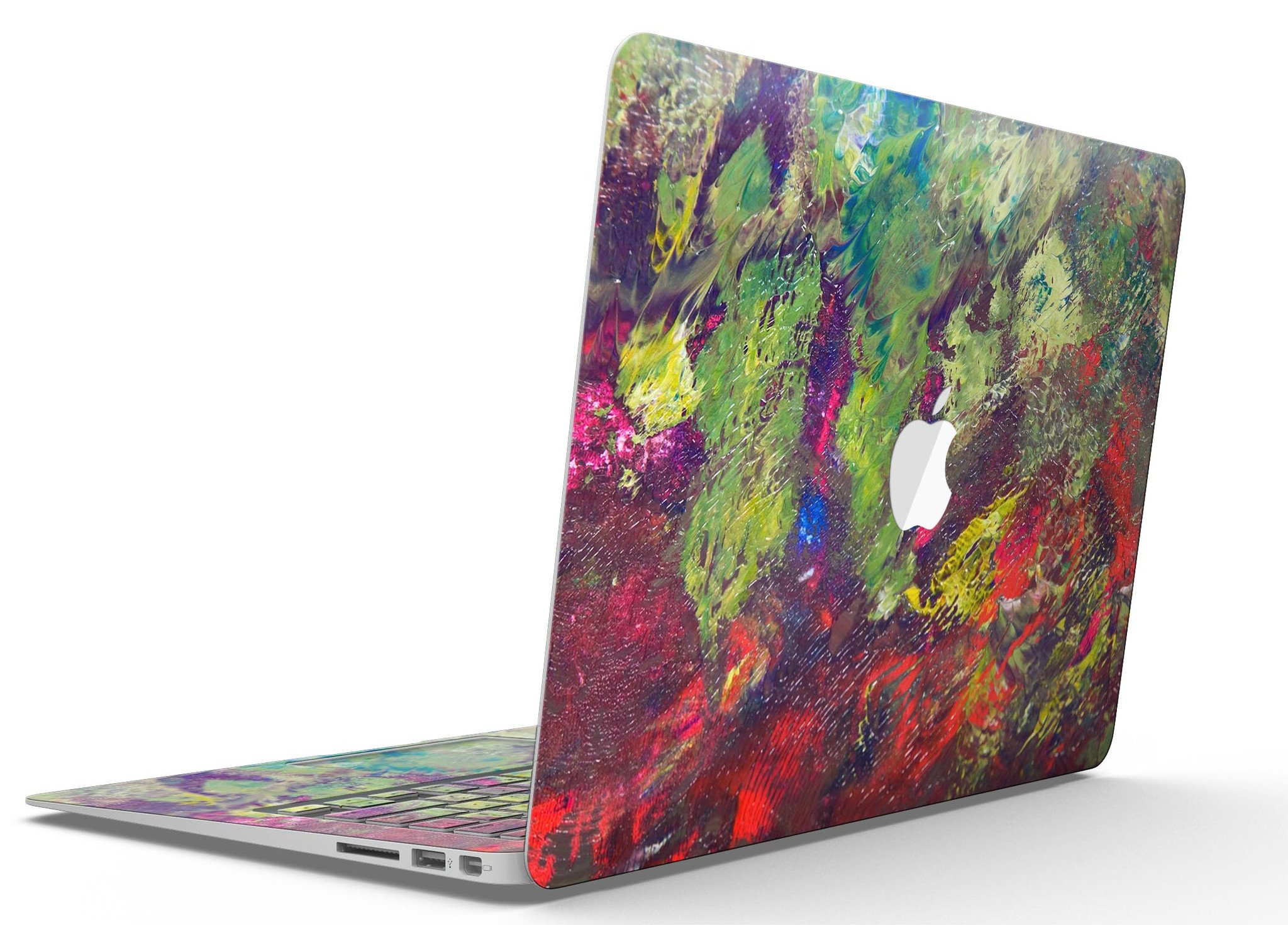 Green and Red Wet Oil Paint Canvas Skin Kit for MacBook Air, showcasing vibrant colors and artistic design.