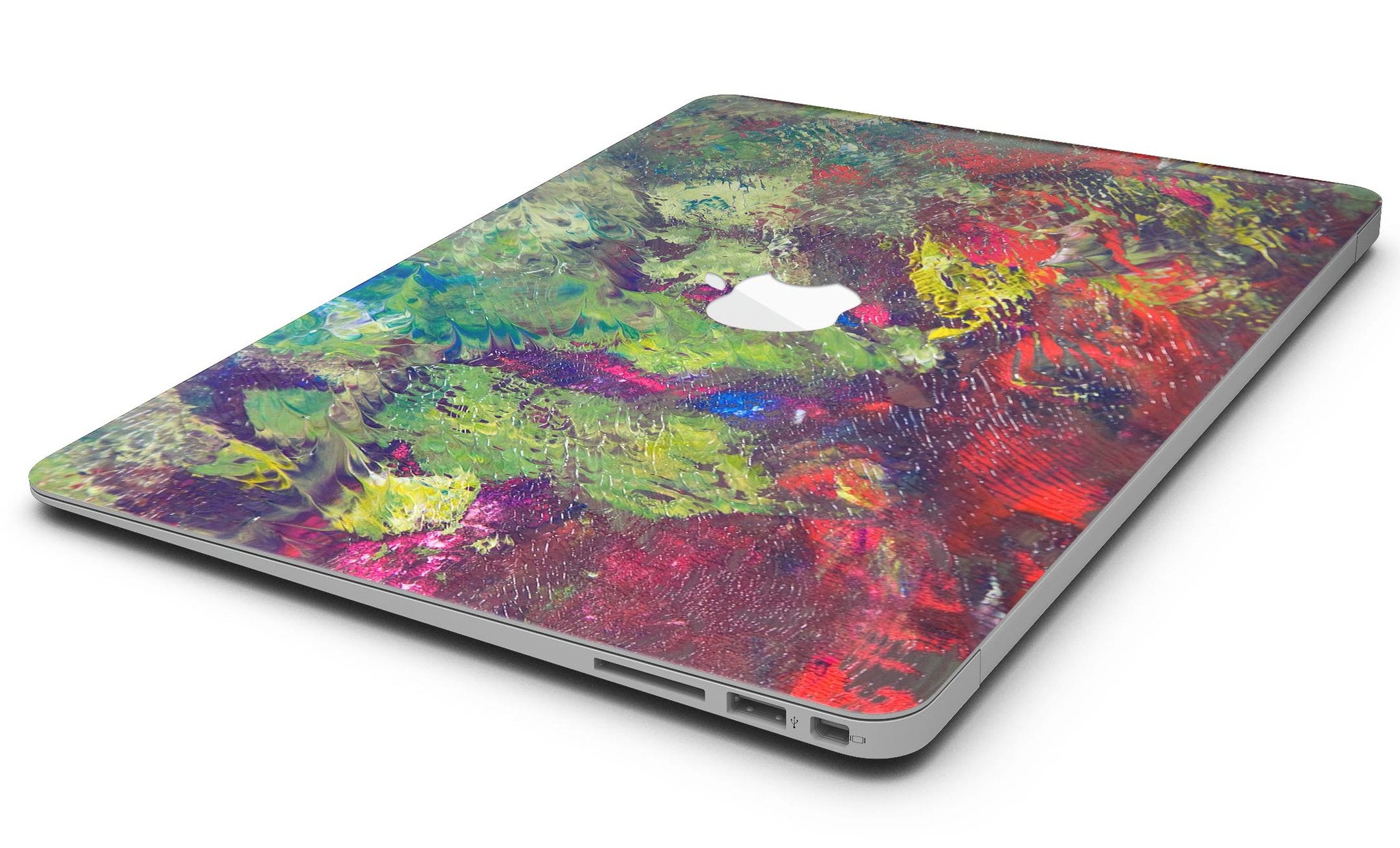 Green and Red Wet Oil Paint Canvas Skin Kit for MacBook Air, showcasing vibrant colors and artistic design.