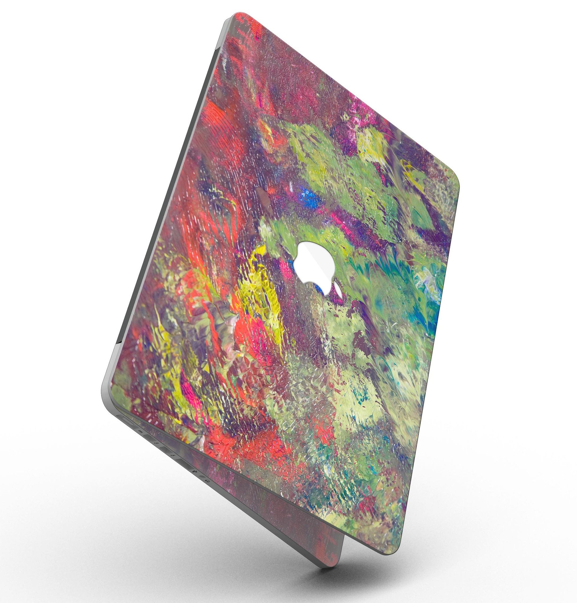 Green and Red Wet Oil Paint Canvas skin for MacBook Pro with Retina Display, showcasing vibrant colors and a stylish design.