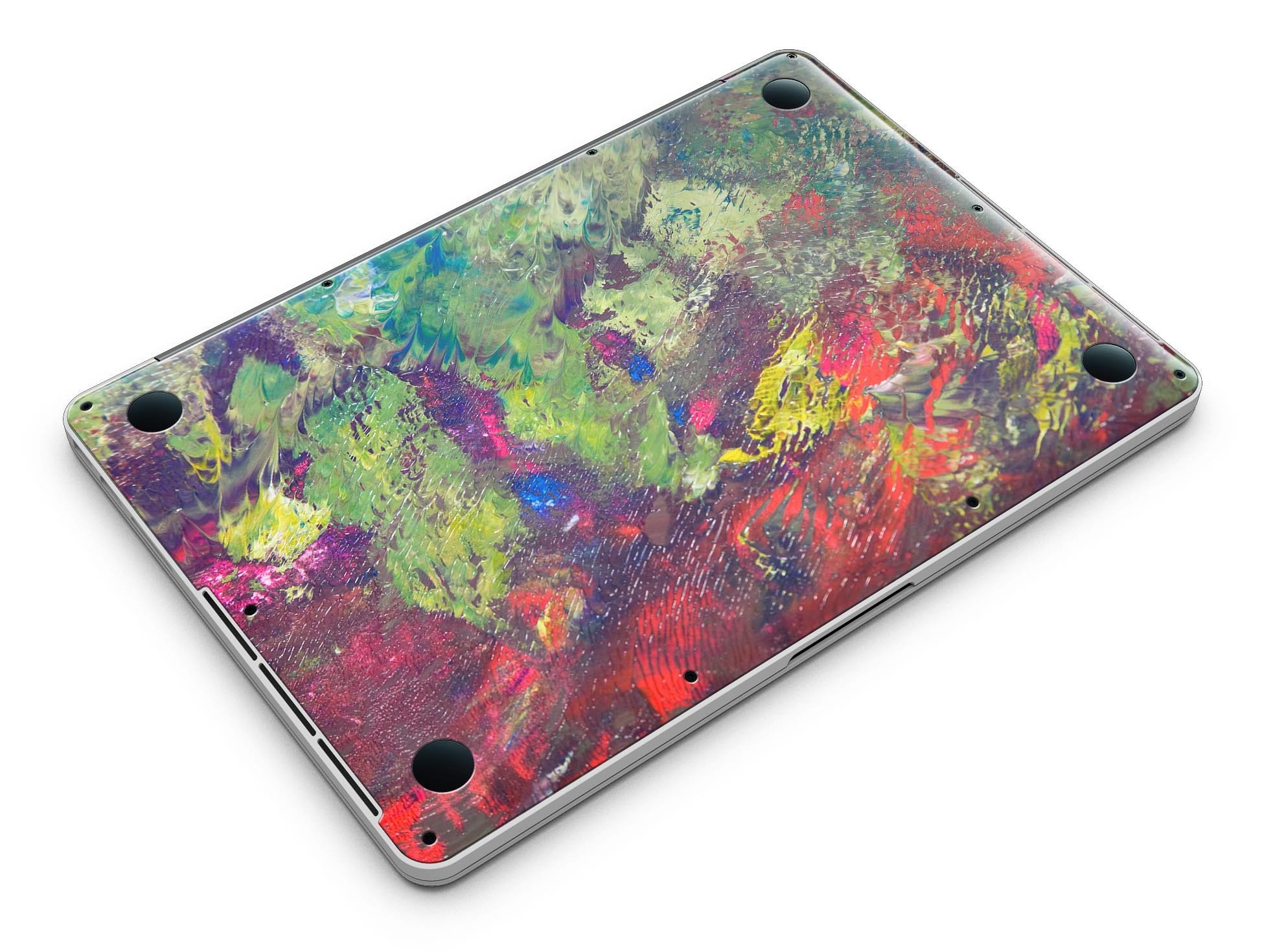 Green and Red Wet Oil Paint Canvas skin for MacBook Pro with Retina Display, showcasing vibrant colors and a stylish design.