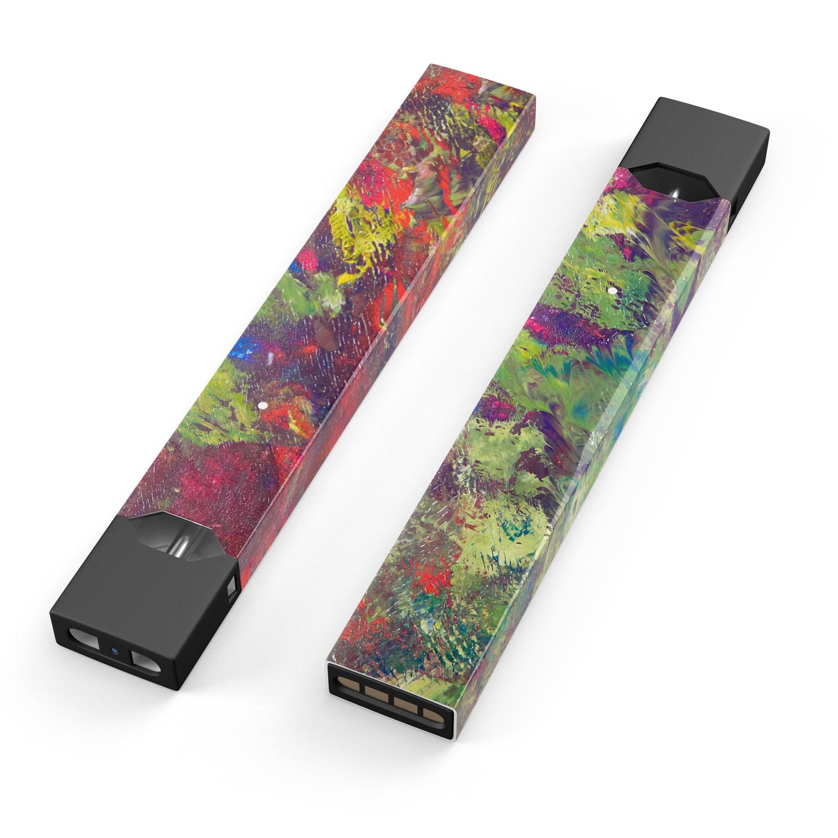 Green and Red Wet Oil Paint Canvas skin for JUUL vaping device, showcasing vibrant colors and artistic design.