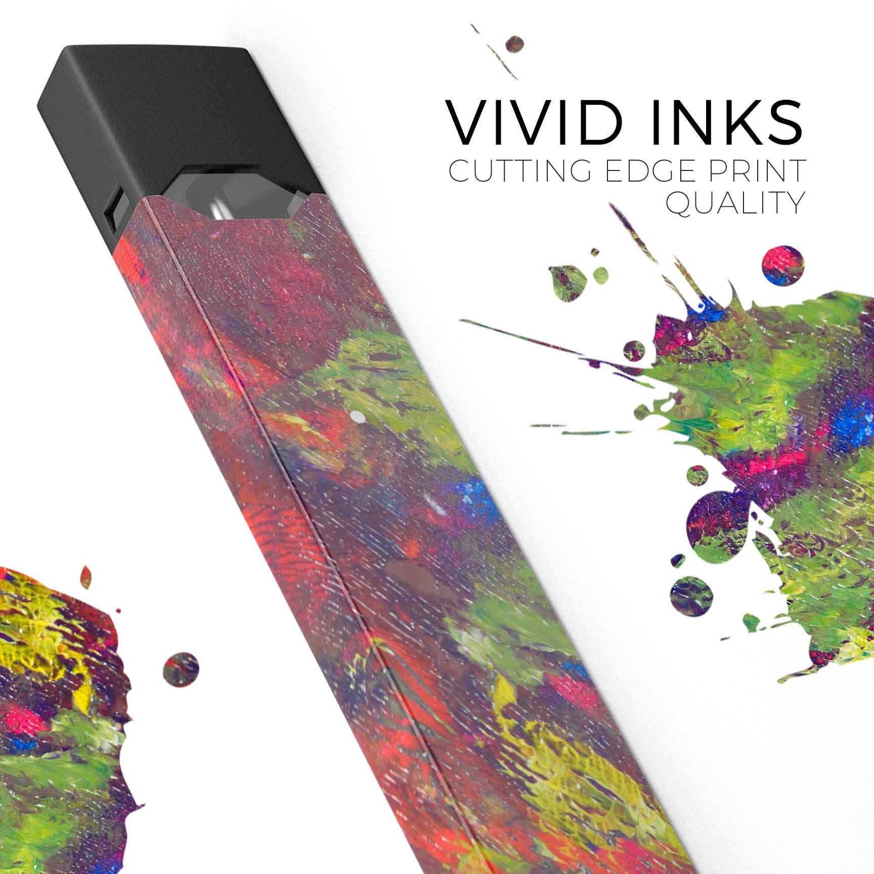 Green and Red Wet Oil Paint Canvas skin for JUUL vaping device, showcasing vibrant colors and artistic design.