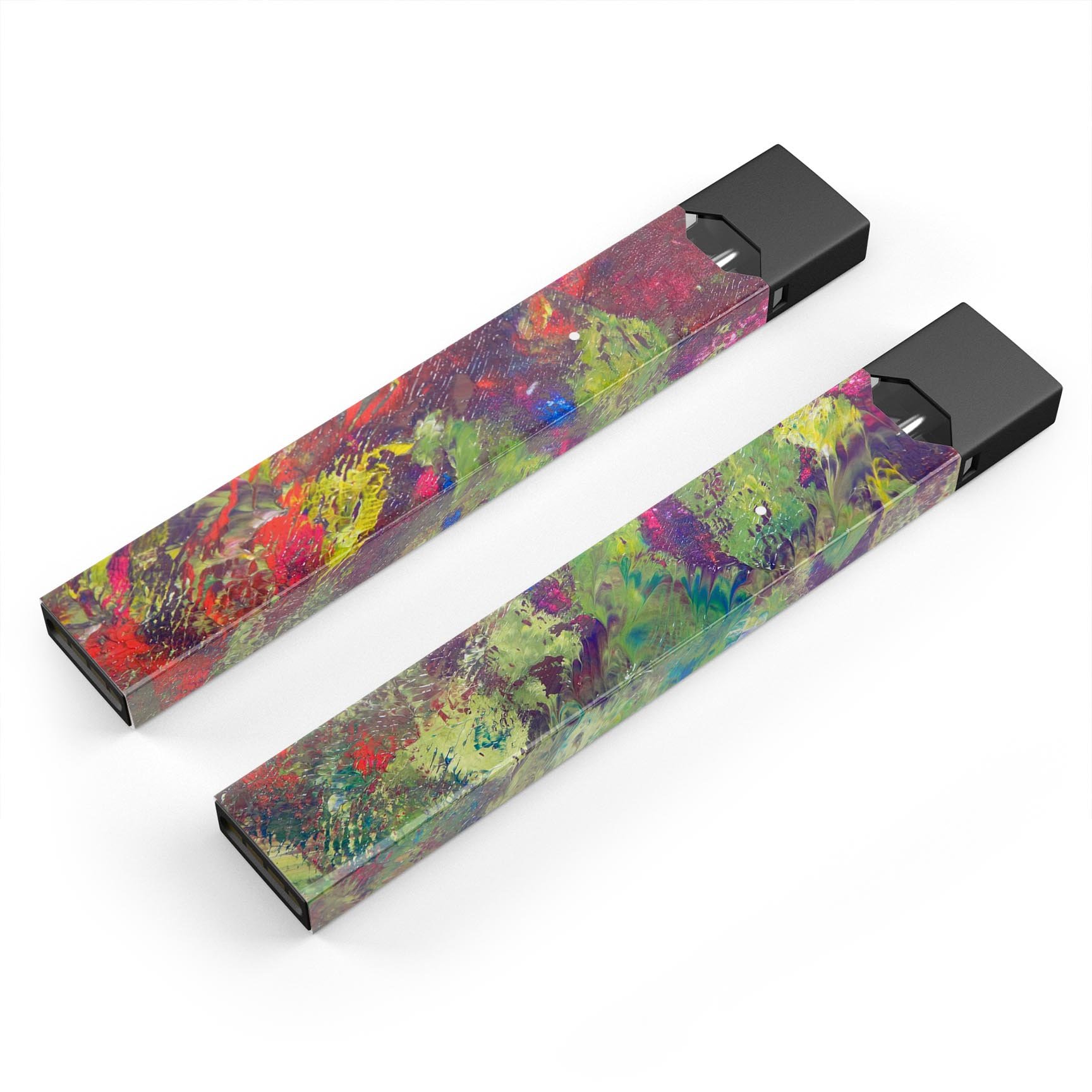 Green and Red Wet Oil Paint Canvas skin for JUUL vaping device, showcasing vibrant colors and artistic design.