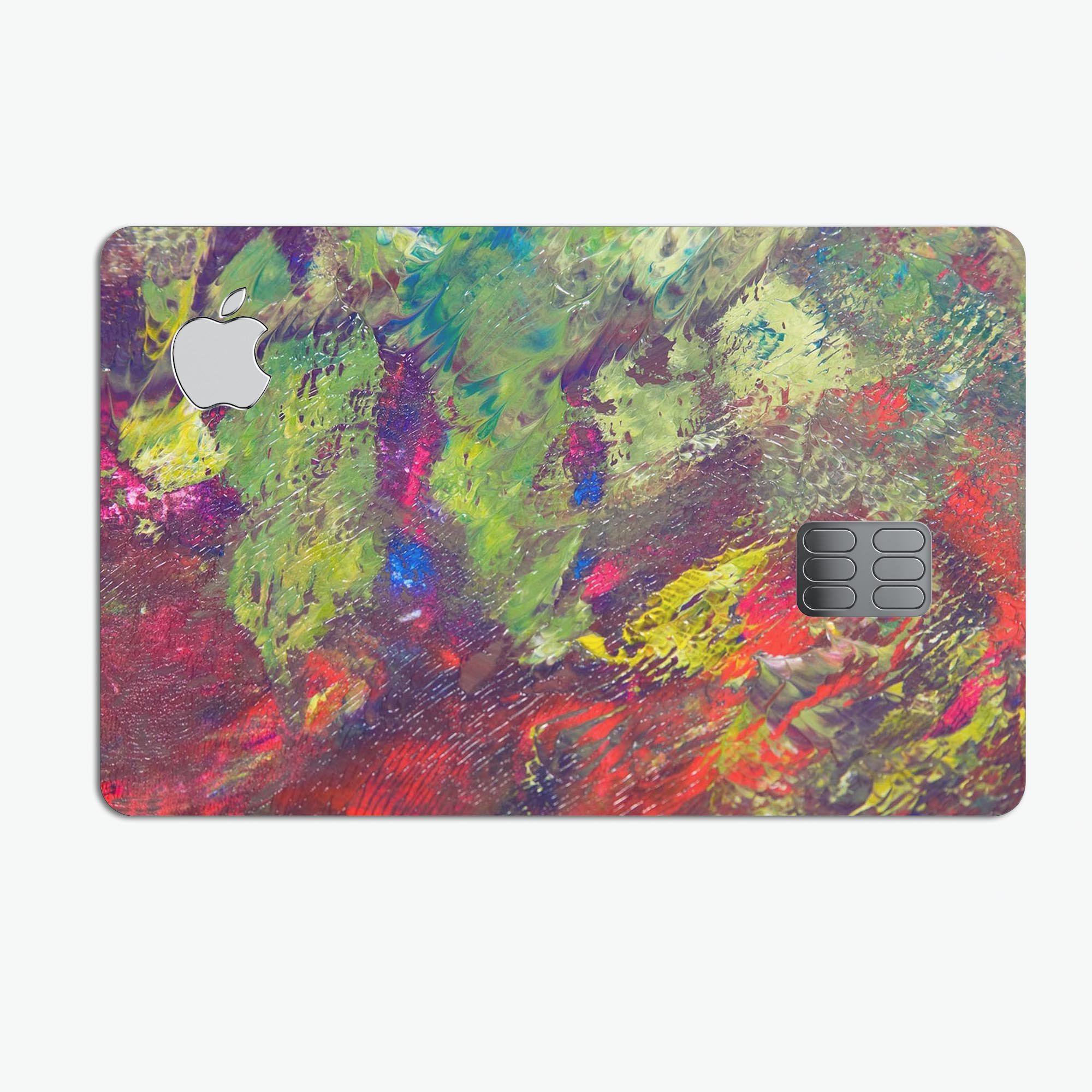 Green and Red Wet Oil Paint Canvas skin for Apple Card, showcasing vibrant colors and premium vinyl material.