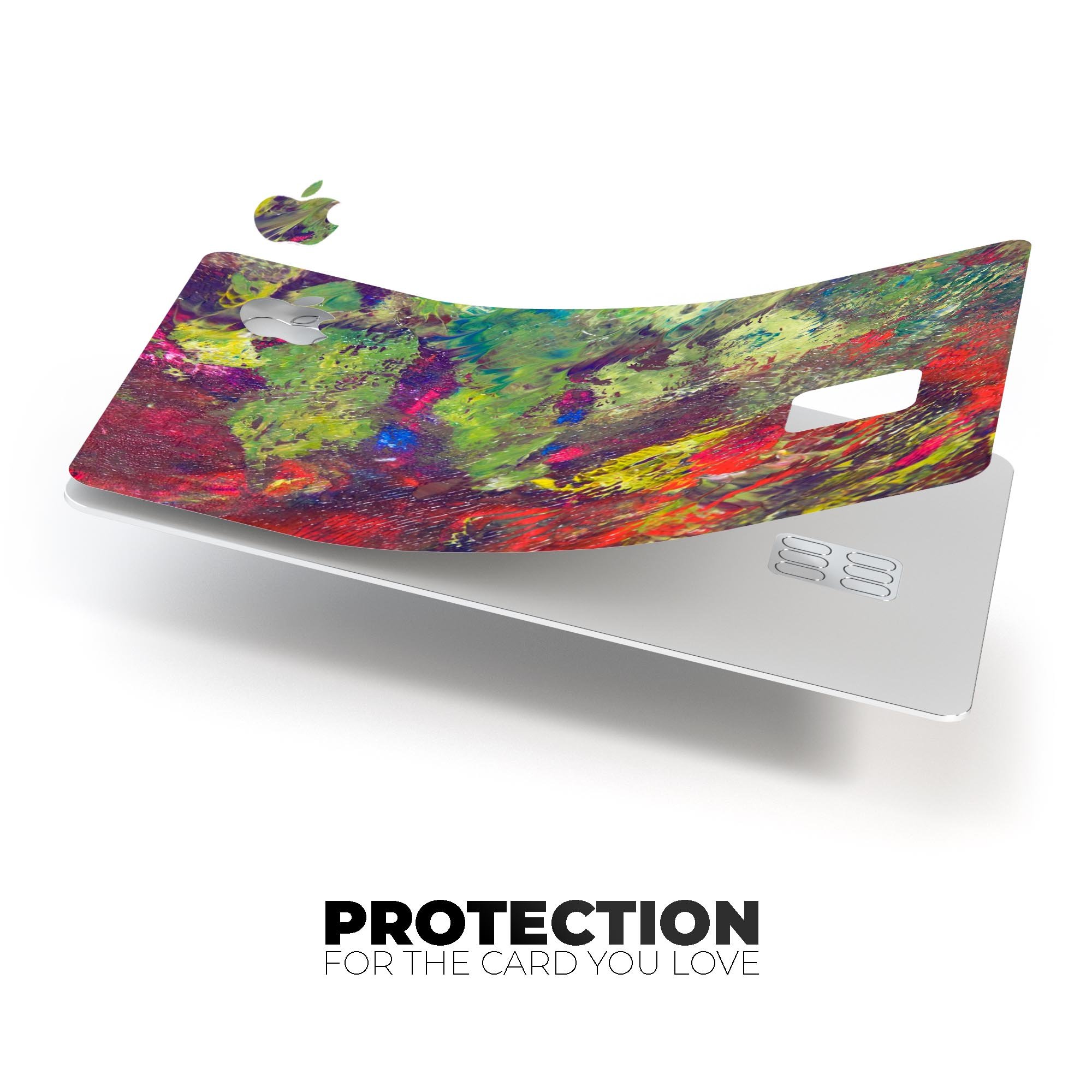 Green and Red Wet Oil Paint Canvas skin for Apple Card, showcasing vibrant colors and premium vinyl material.