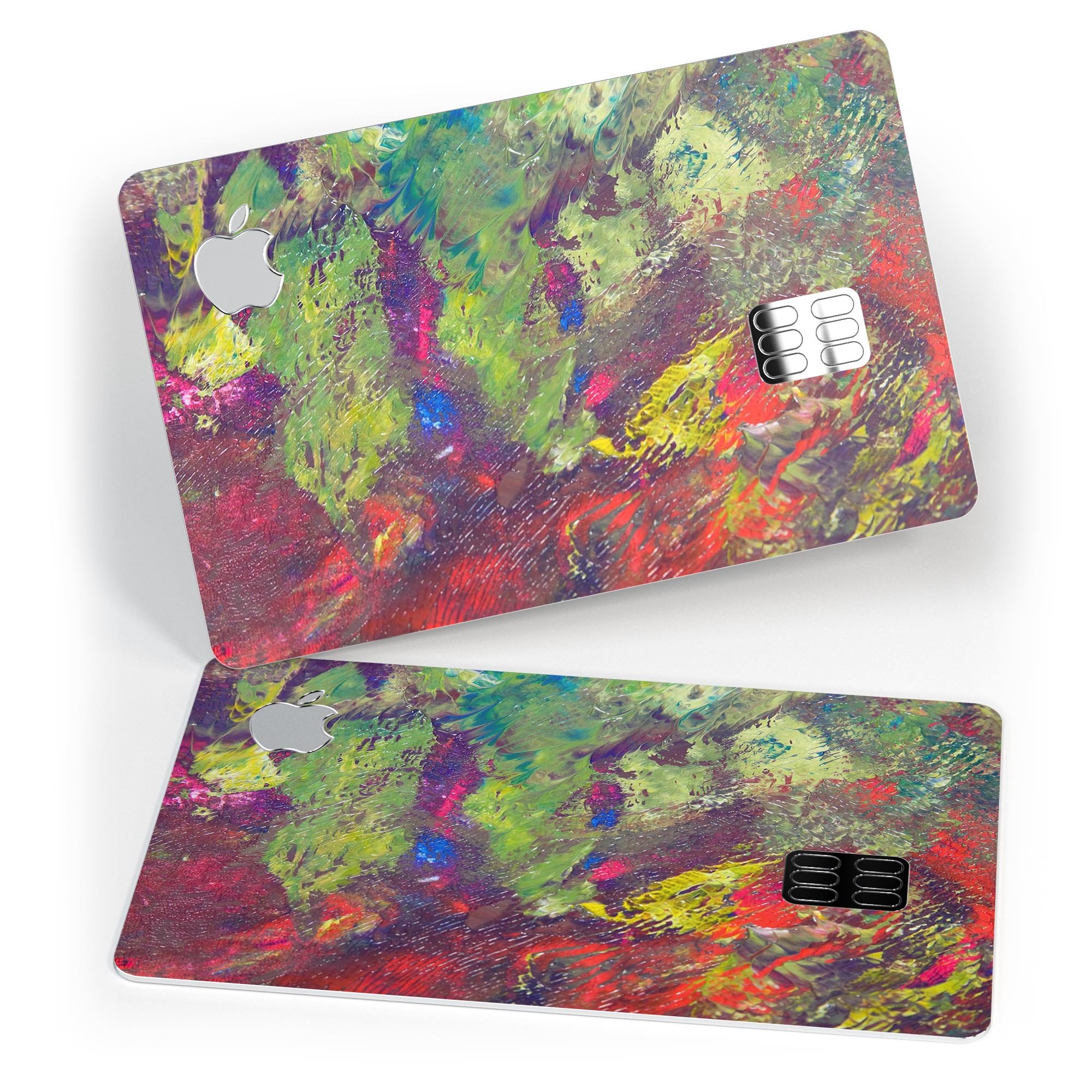 Green and Red Wet Oil Paint Canvas skin for Apple Card, showcasing vibrant colors and premium vinyl material.