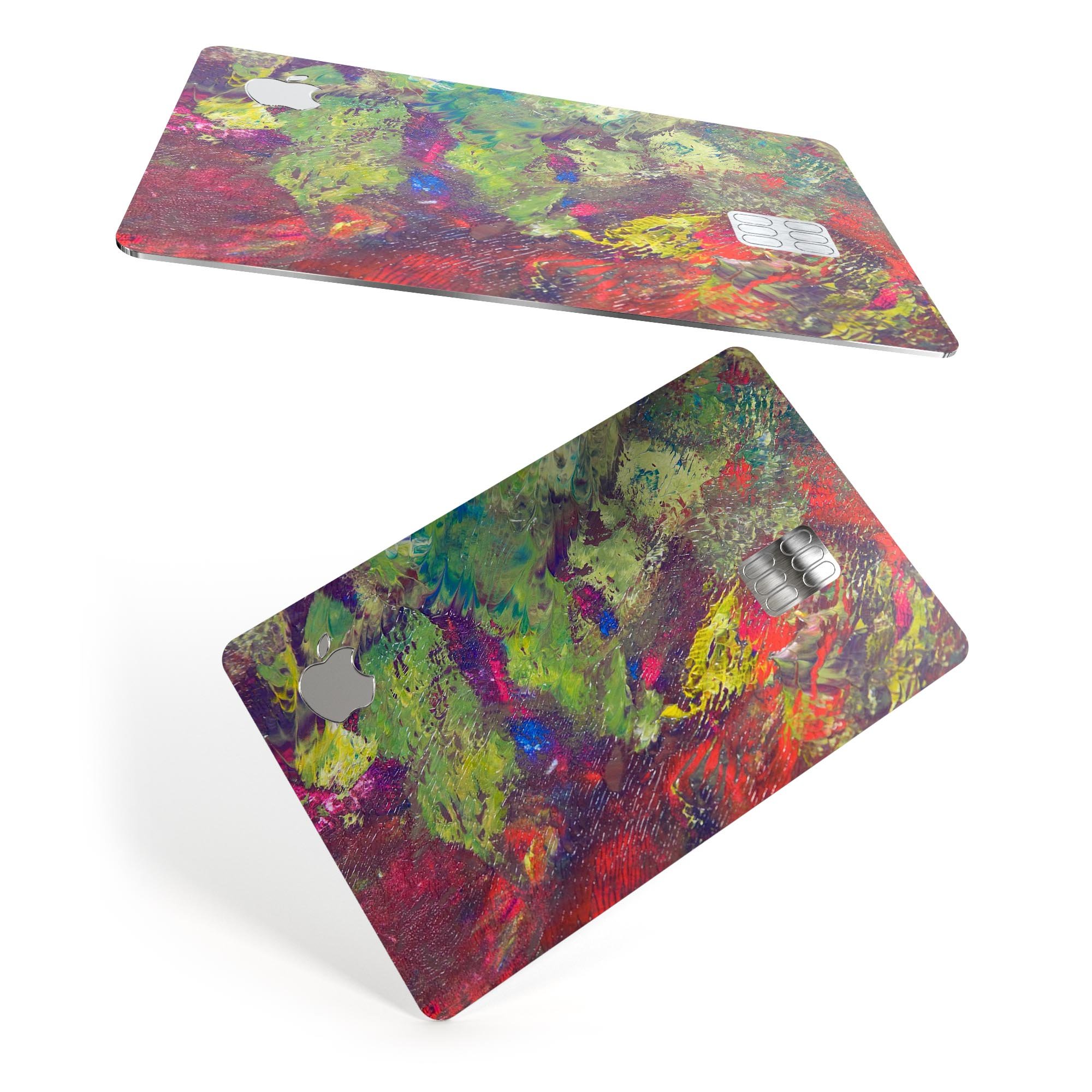 Green and Red Wet Oil Paint Canvas skin for Apple Card, showcasing vibrant colors and premium vinyl material.