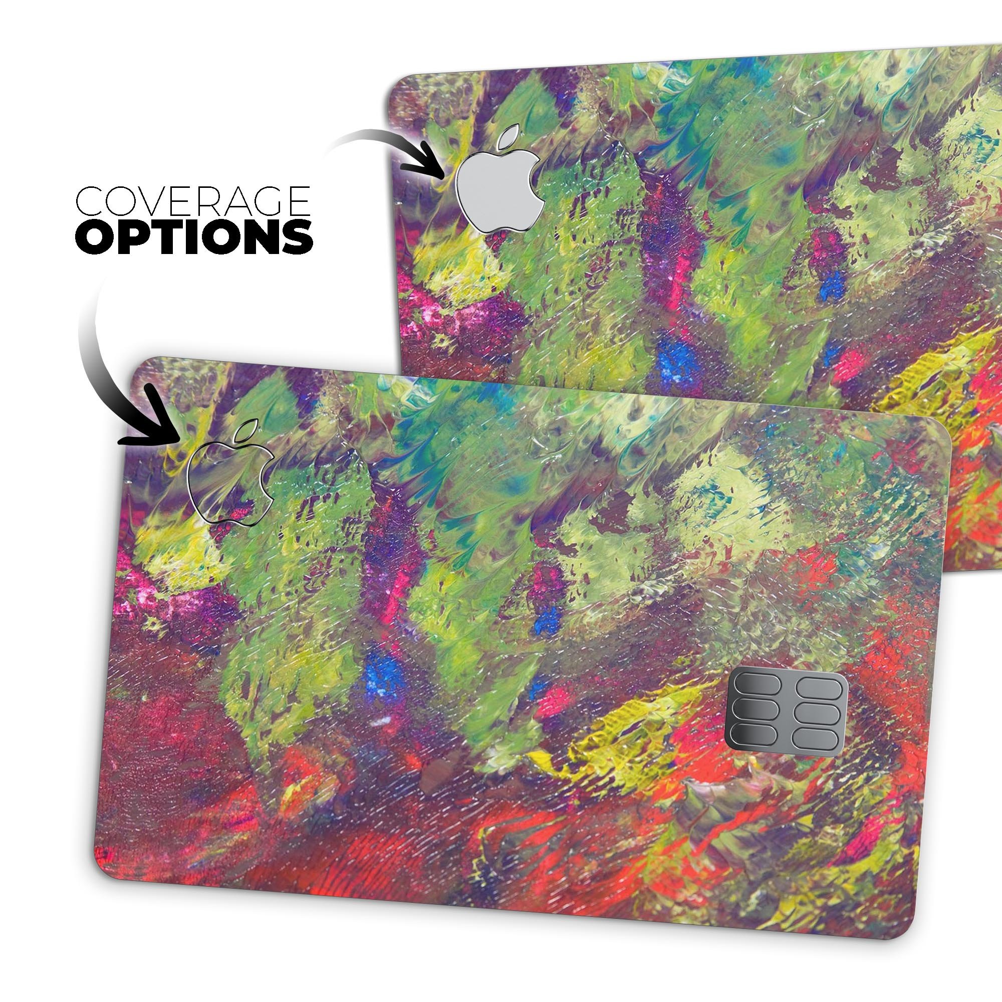 Green and Red Wet Oil Paint Canvas skin for Apple Card, showcasing vibrant colors and premium vinyl material.