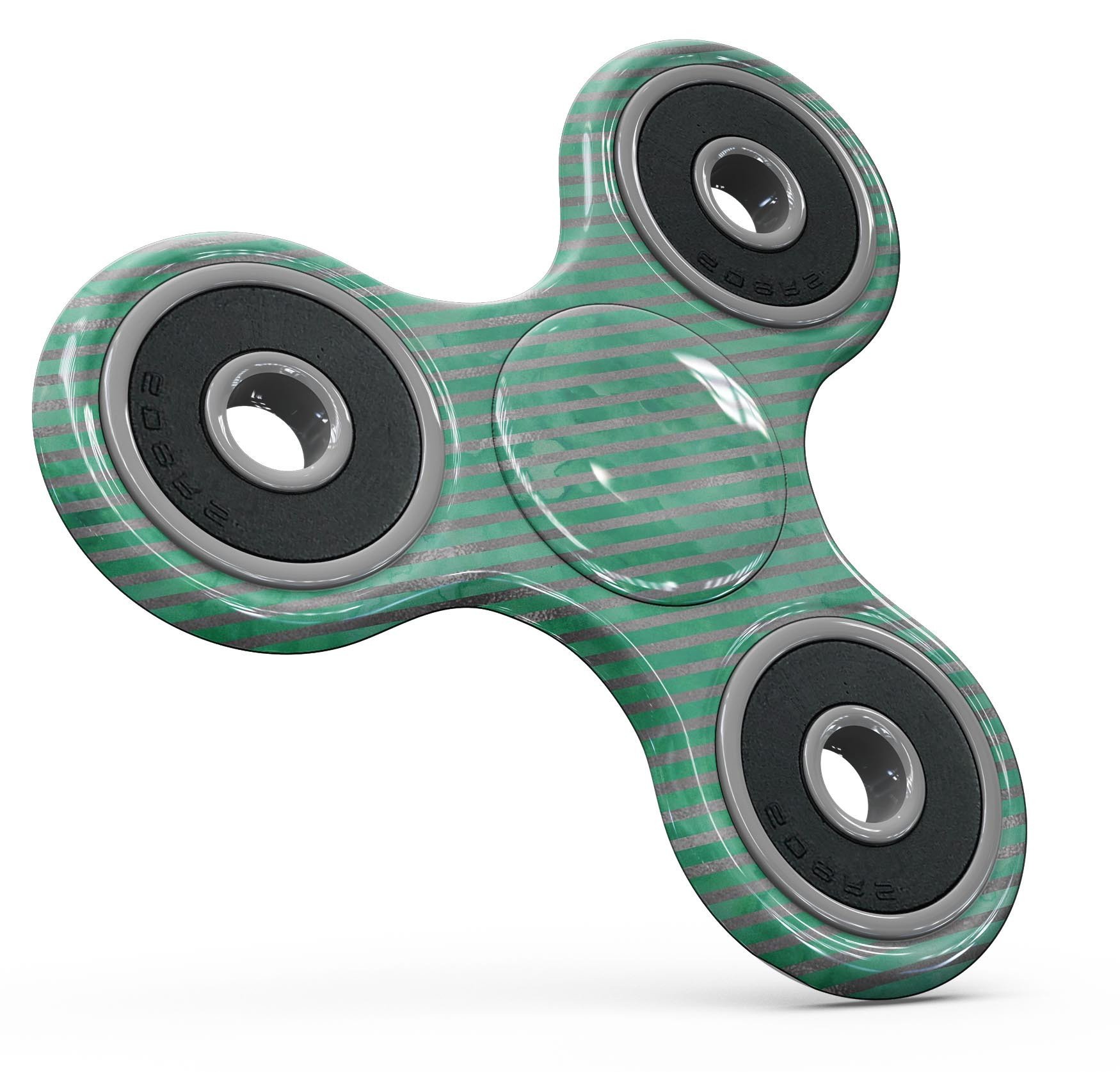 Green and silver watercolor diagonal stripes fidget spinner skin, showcasing vibrant colors and a stylish design.