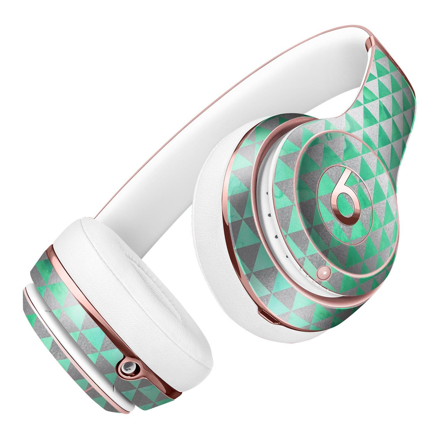 Green and Silver Watercolor Triangle Pattern Skin Kit for Beats by Dre Solo 3 Wireless Headphones, showcasing vibrant colors and unique design.