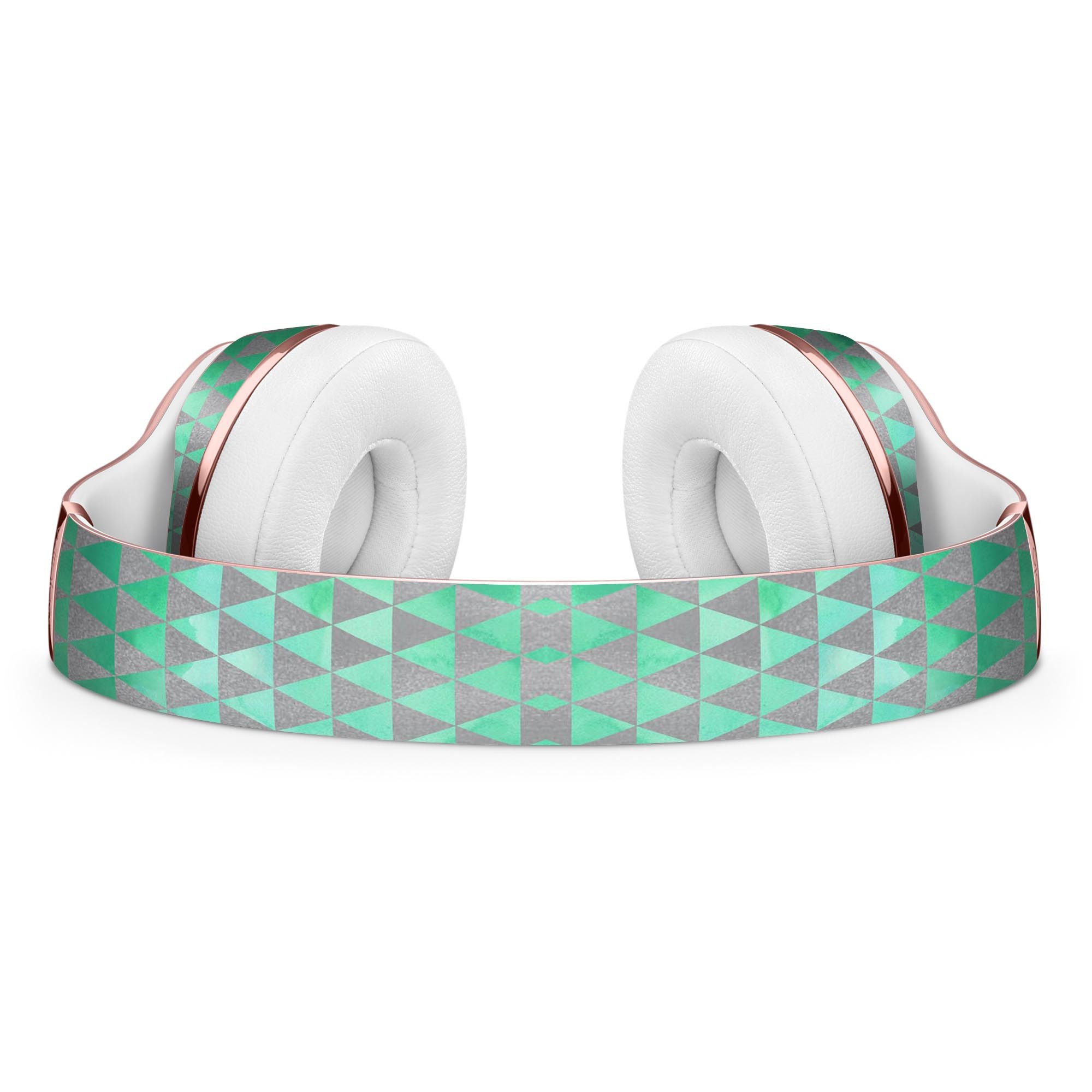 Green and Silver Watercolor Triangle Pattern Skin Kit for Beats by Dre Solo 3 Wireless Headphones, showcasing vibrant colors and unique design.