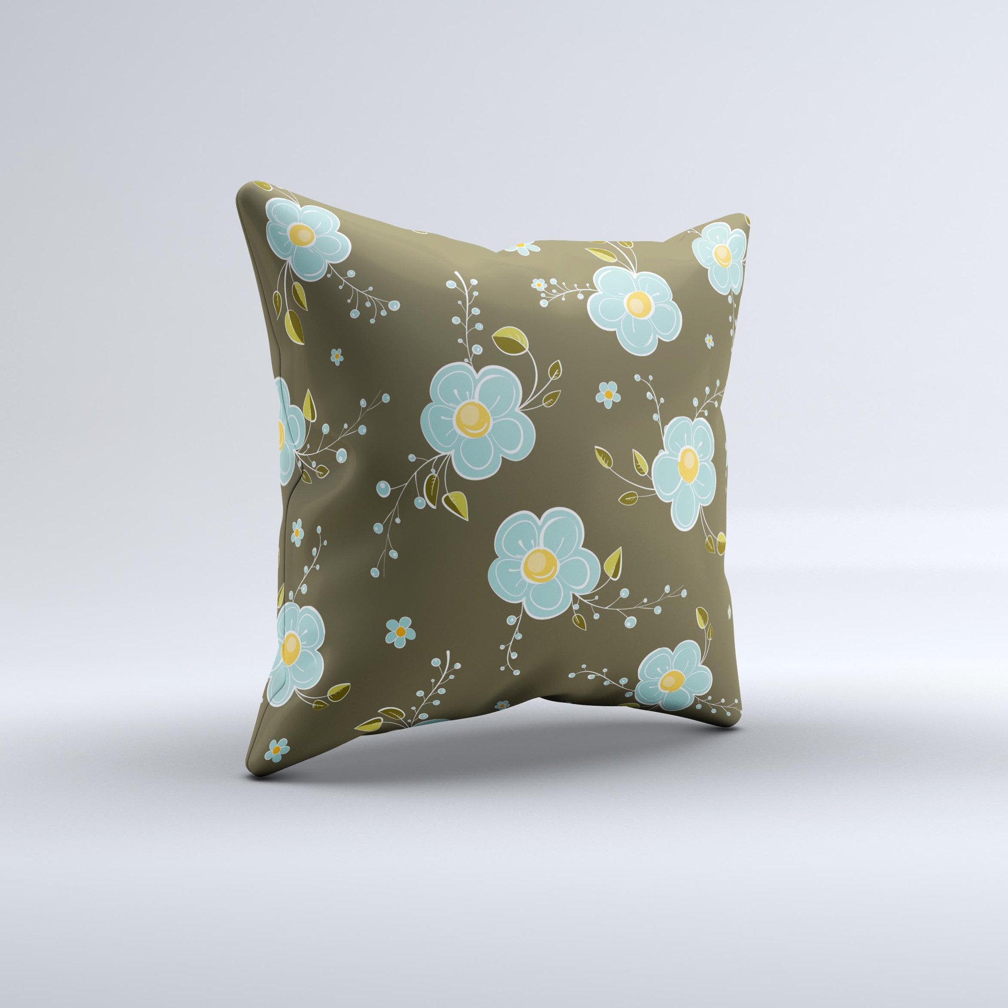 A beautifully handcrafted decorative throw pillow featuring a green and subtle blue floral pattern, showcasing intricate details and a soft texture.