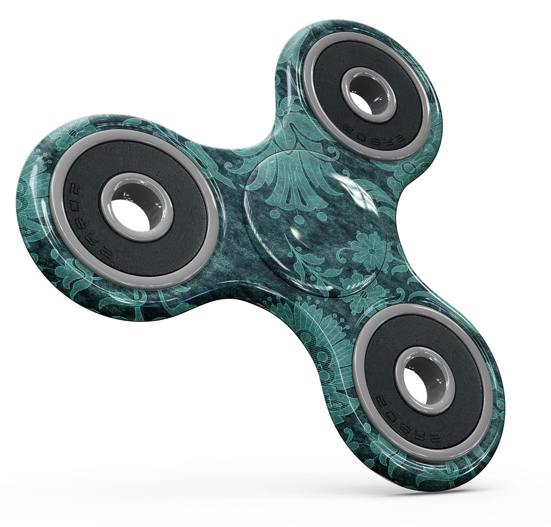 Green and teal floral velvet skin kit for fidget spinner, showcasing vibrant colors and intricate floral patterns.