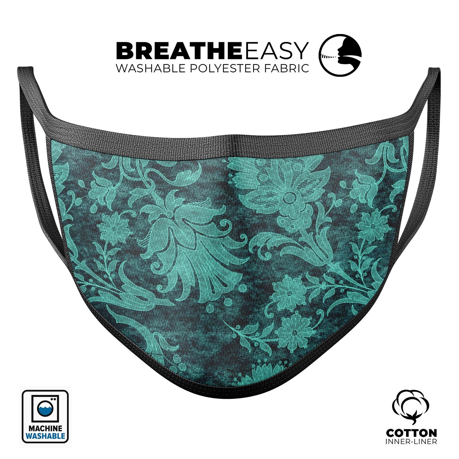 Green and teal floral velvet mouth cover, showcasing vibrant colors and a comfortable design, perfect for daily use.