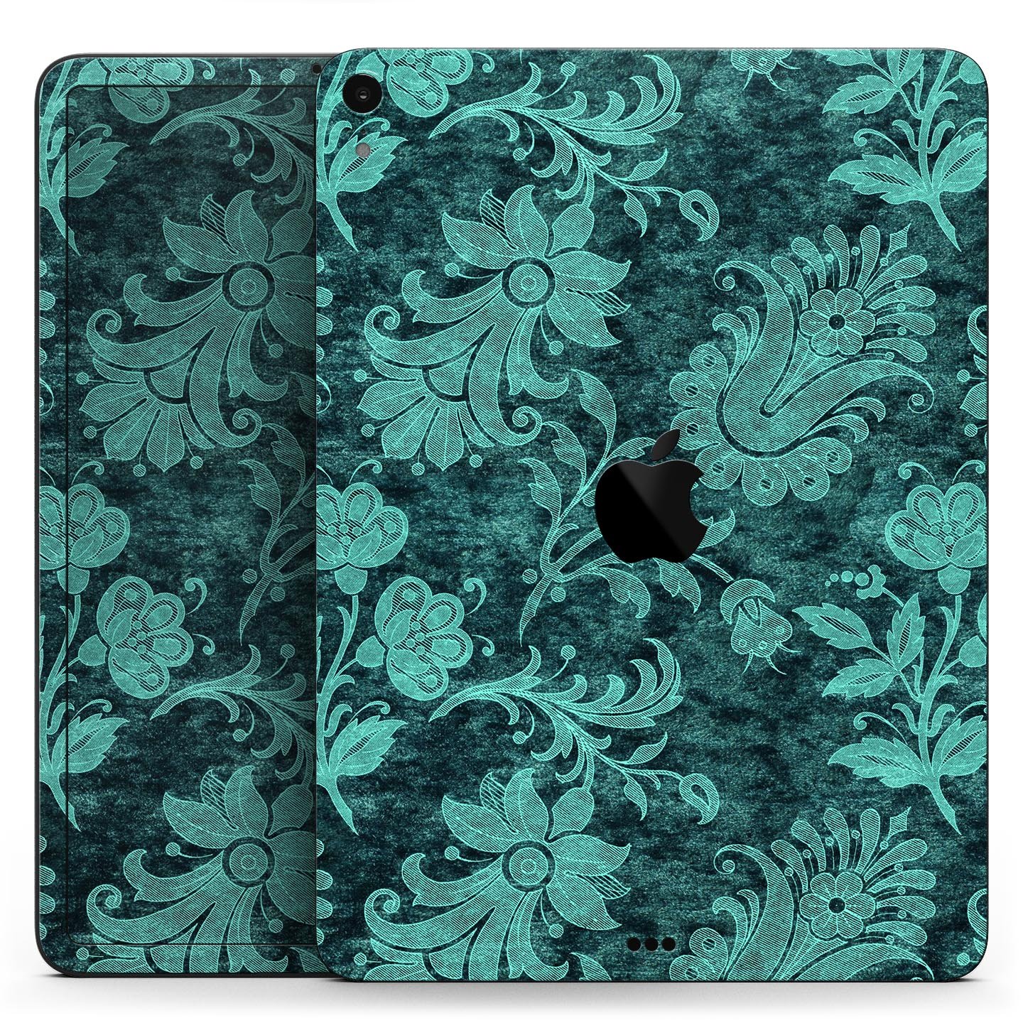 Green and Teal Floral Velvet v3 skin decal for Apple devices, showcasing a vibrant floral design on a sleek surface.