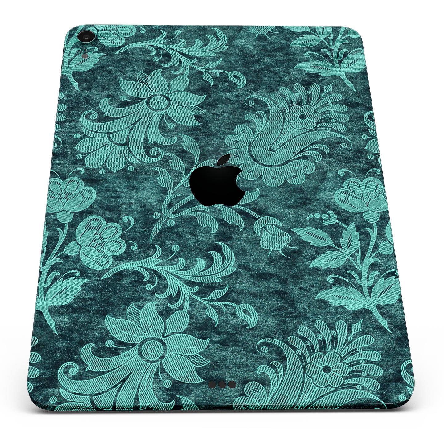 Green and Teal Floral Velvet v3 skin decal for Apple devices, showcasing a vibrant floral design on a sleek surface.