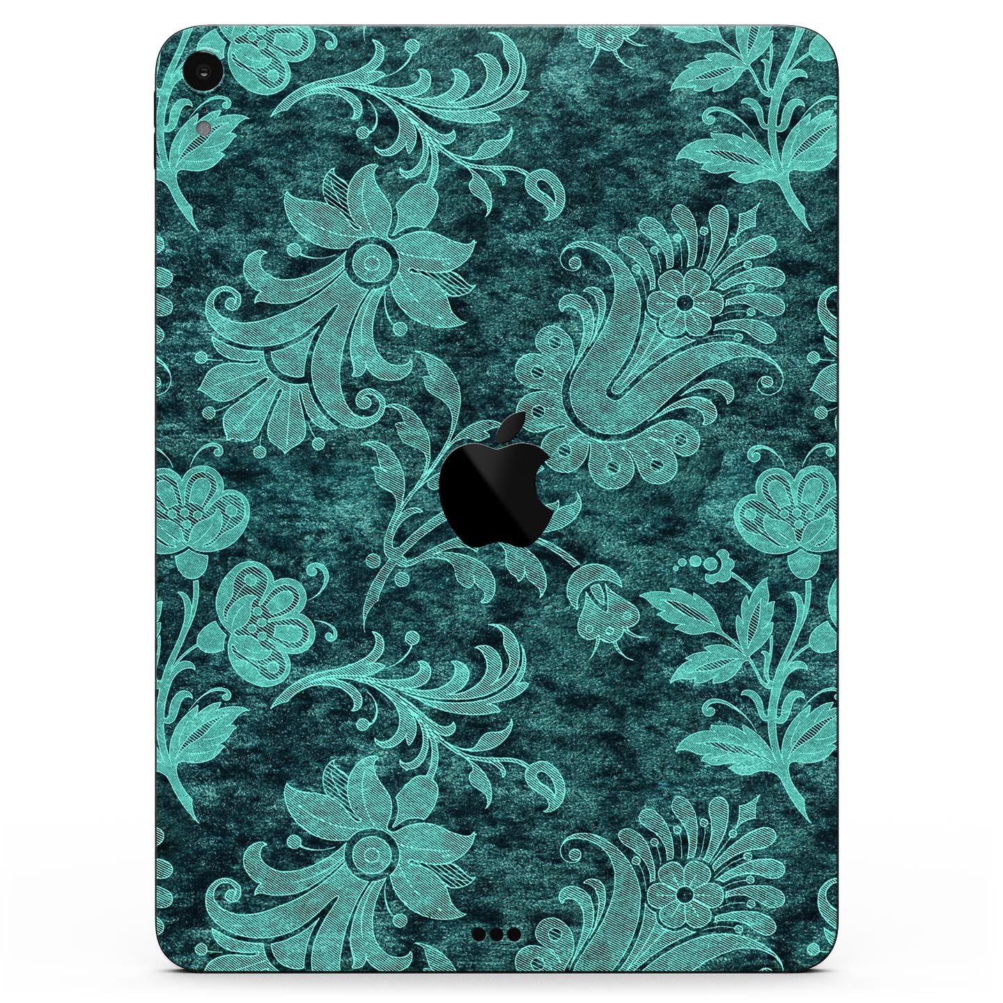 Green and Teal Floral Velvet v3 skin decal for Apple devices, showcasing a vibrant floral design on a sleek surface.