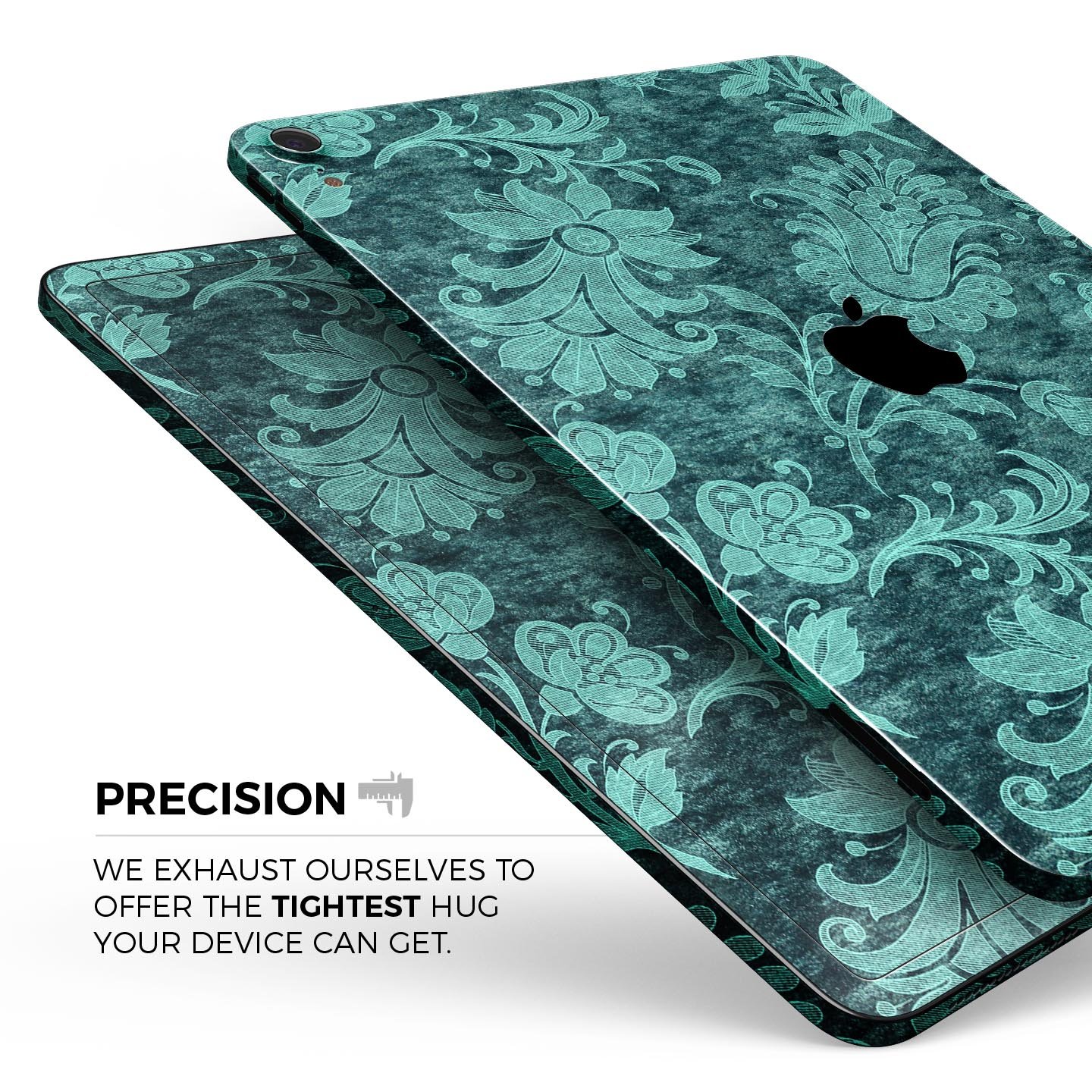 Green and Teal Floral Velvet v3 skin decal for Apple devices, showcasing a vibrant floral design on a sleek surface.