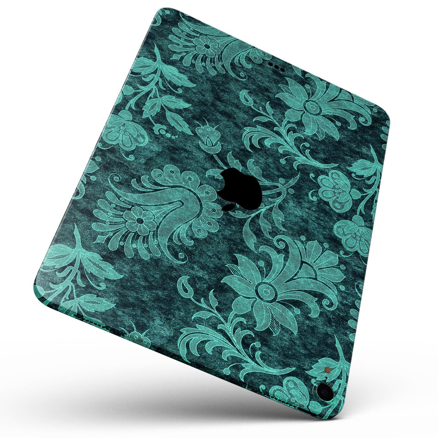 Green and Teal Floral Velvet v3 skin decal for Apple devices, showcasing a vibrant floral design on a sleek surface.