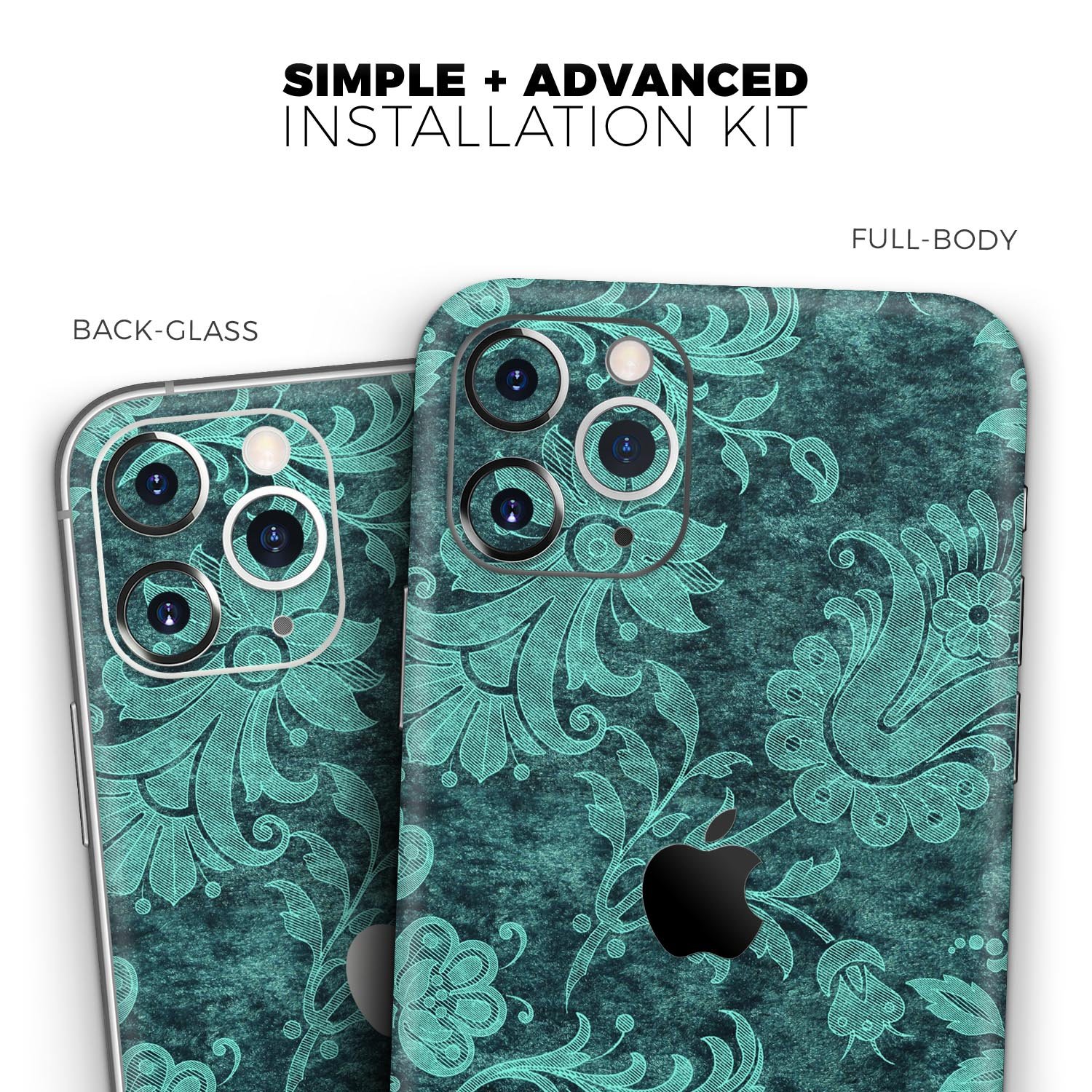 Green and Teal Floral Velvet skin for Apple iPhone, showcasing vibrant floral design on a sleek surface.