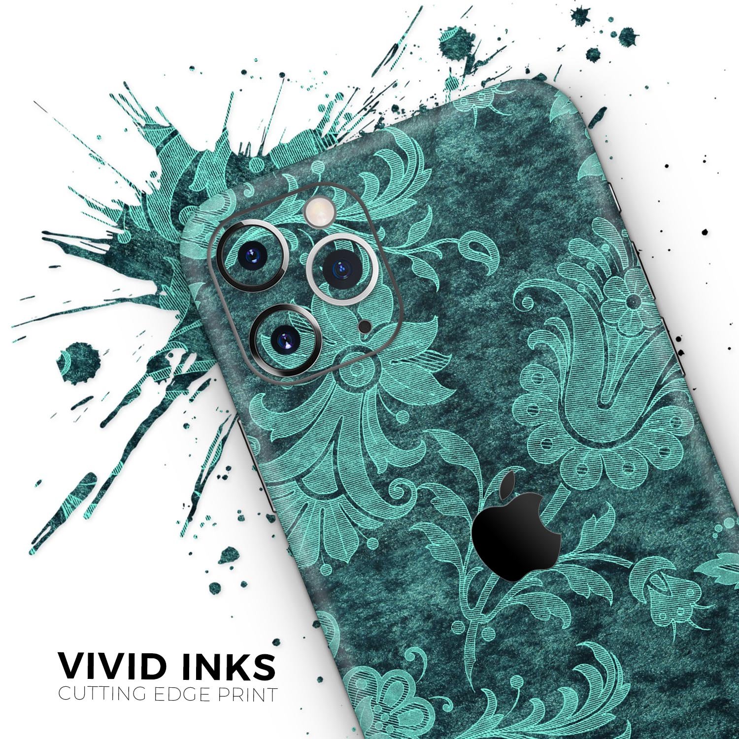 Green and Teal Floral Velvet skin for Apple iPhone, showcasing vibrant floral design on a sleek surface.