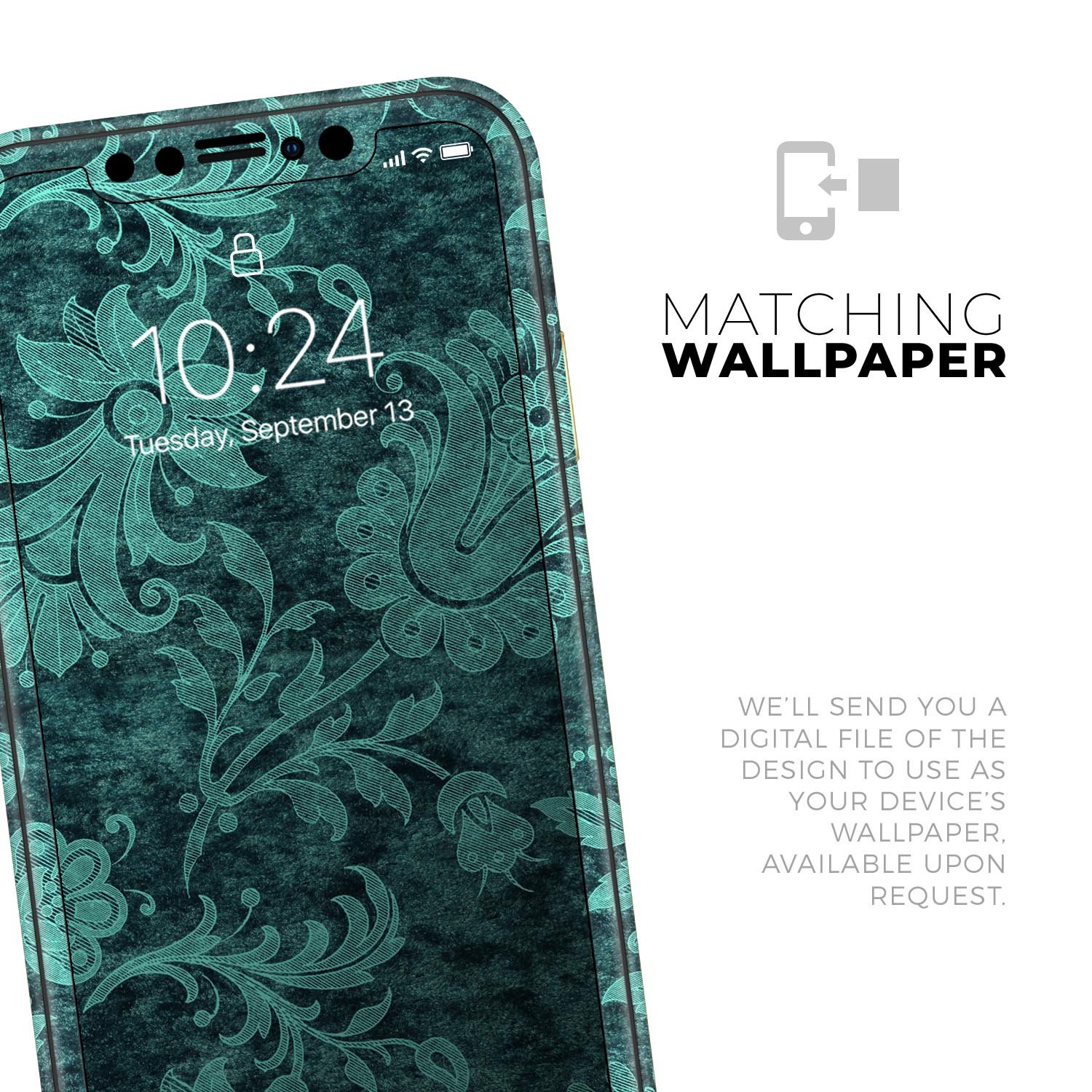 Green and Teal Floral Velvet skin for Apple iPhone, showcasing vibrant floral design on a sleek surface.