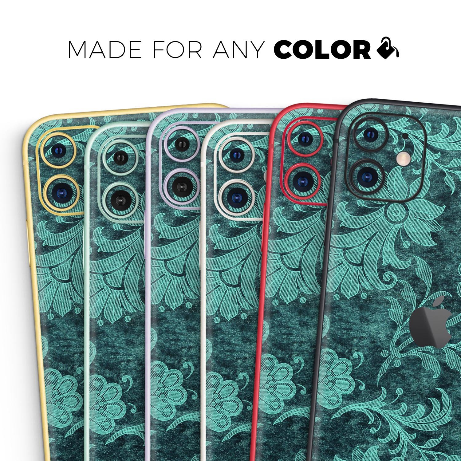 Green and Teal Floral Velvet skin for Apple iPhone, showcasing vibrant floral design on a sleek surface.