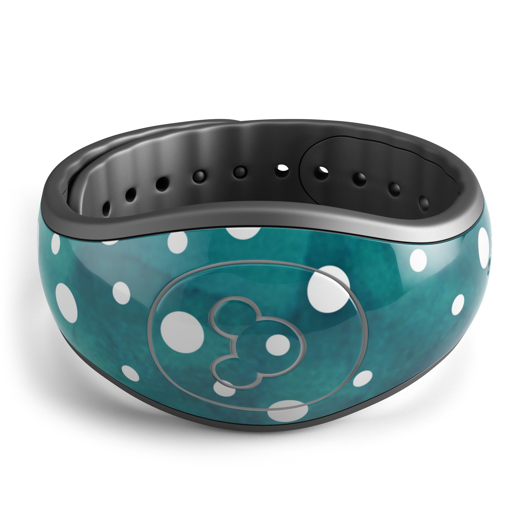 Green and white watercolor polka dots decal skin wrap kit for Disney Magic Band, showcasing a vibrant and stylish design.