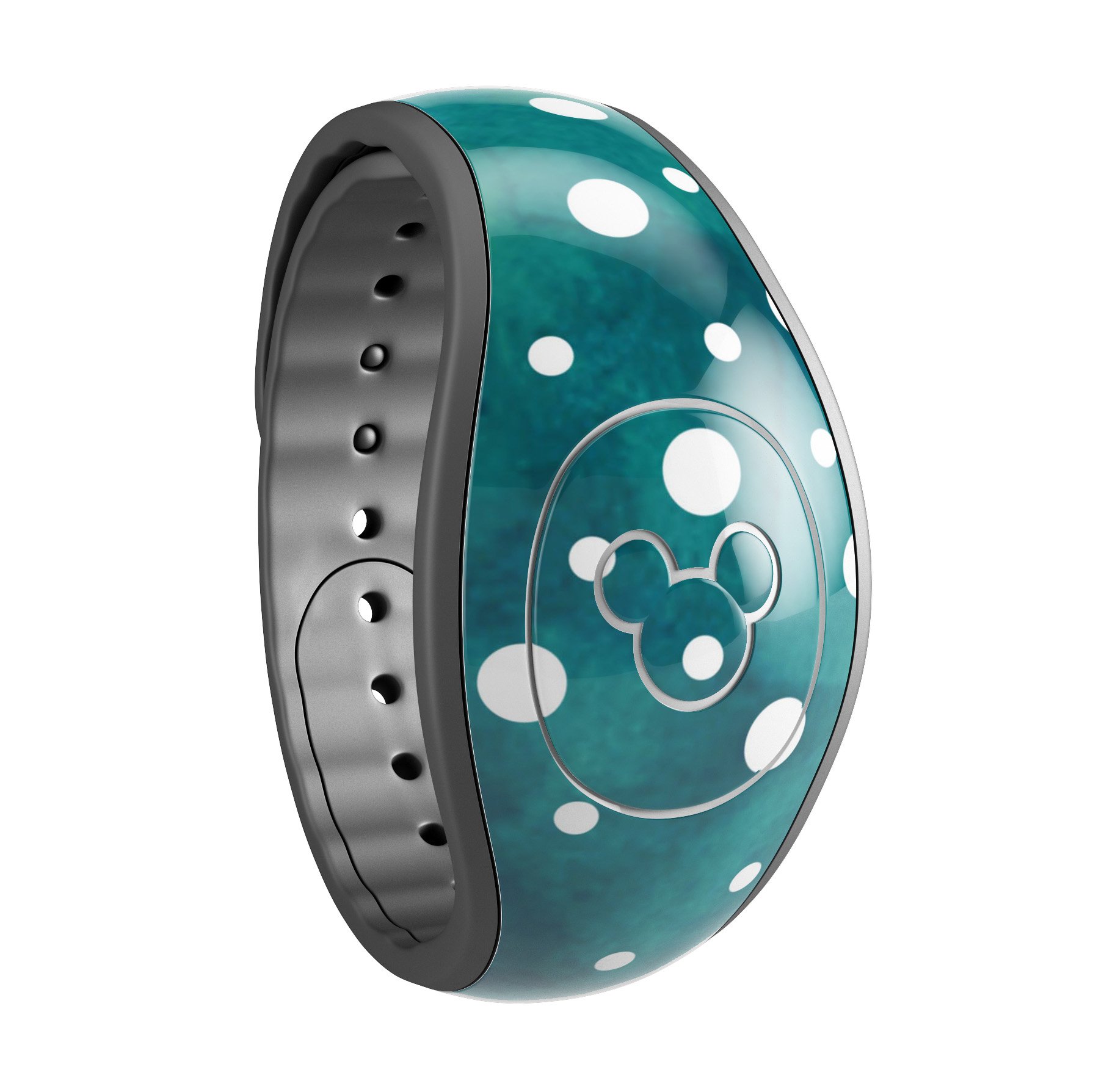 Green and white watercolor polka dots decal skin wrap kit for Disney Magic Band, showcasing a vibrant and stylish design.