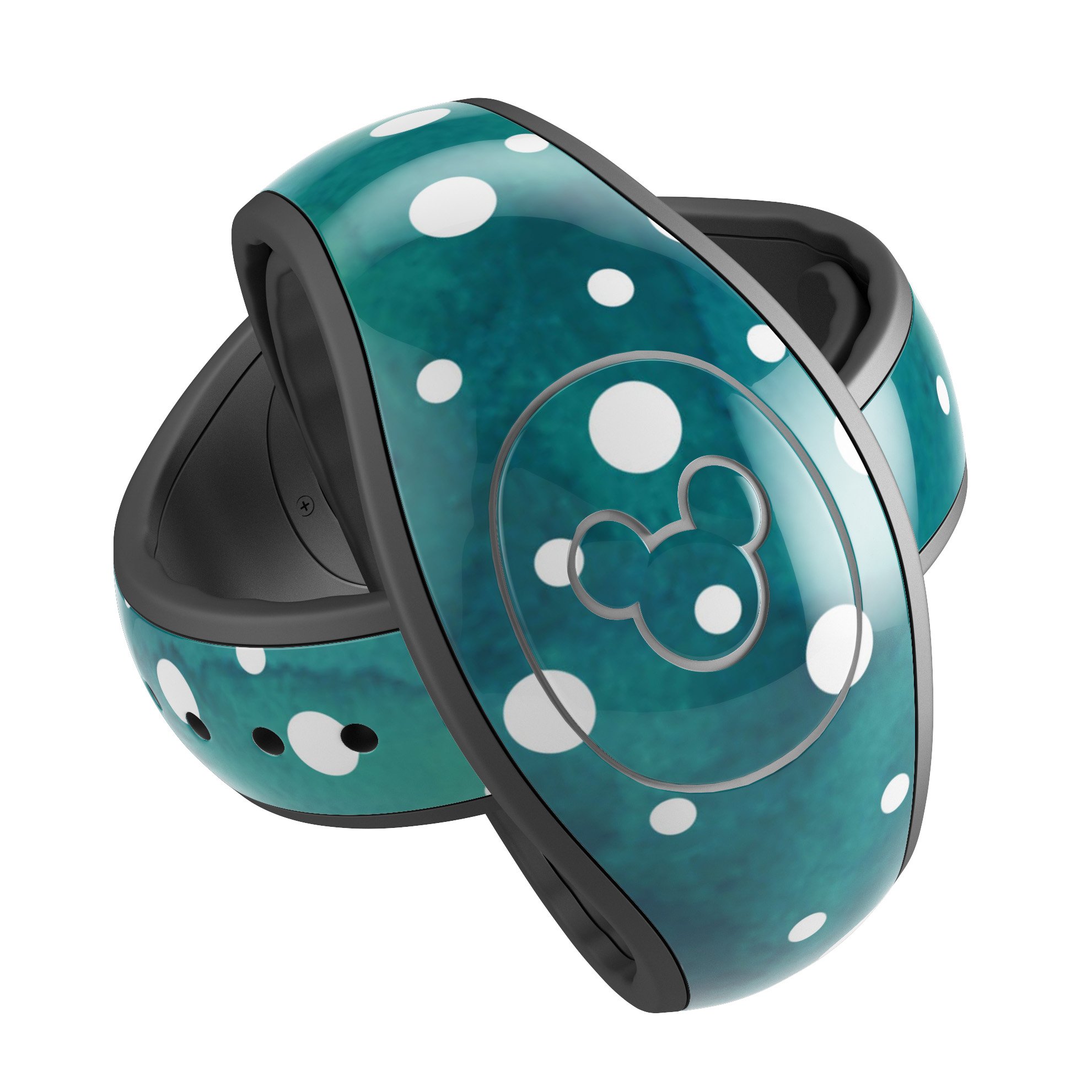 Green and white watercolor polka dots decal skin wrap kit for Disney Magic Band, showcasing a vibrant and stylish design.