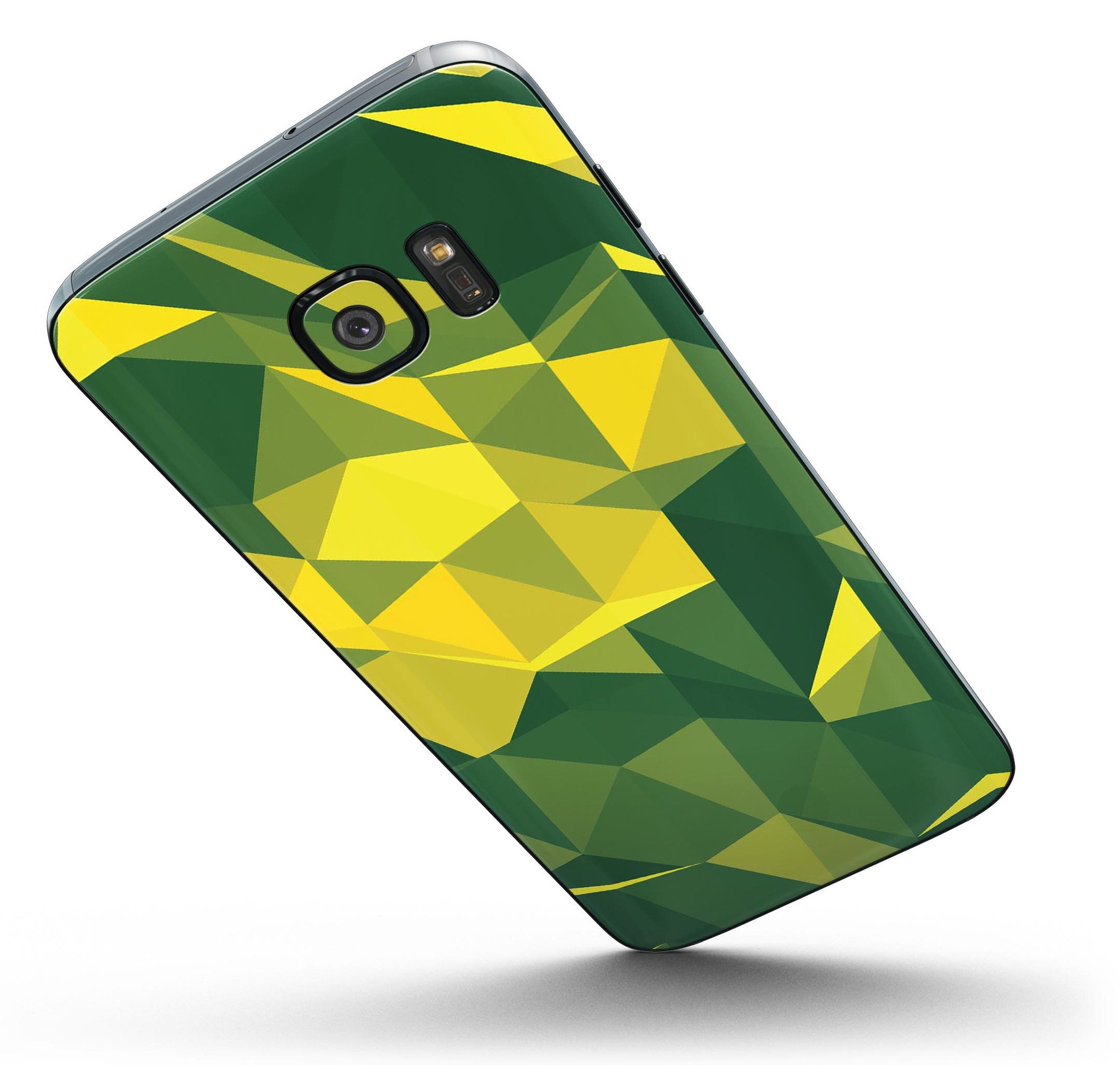 Green and Yellow Geometric Shapes Full Body Skin-Kit for Samsung Galaxy S7/S7 Edge, showcasing vibrant colors and precision fit.