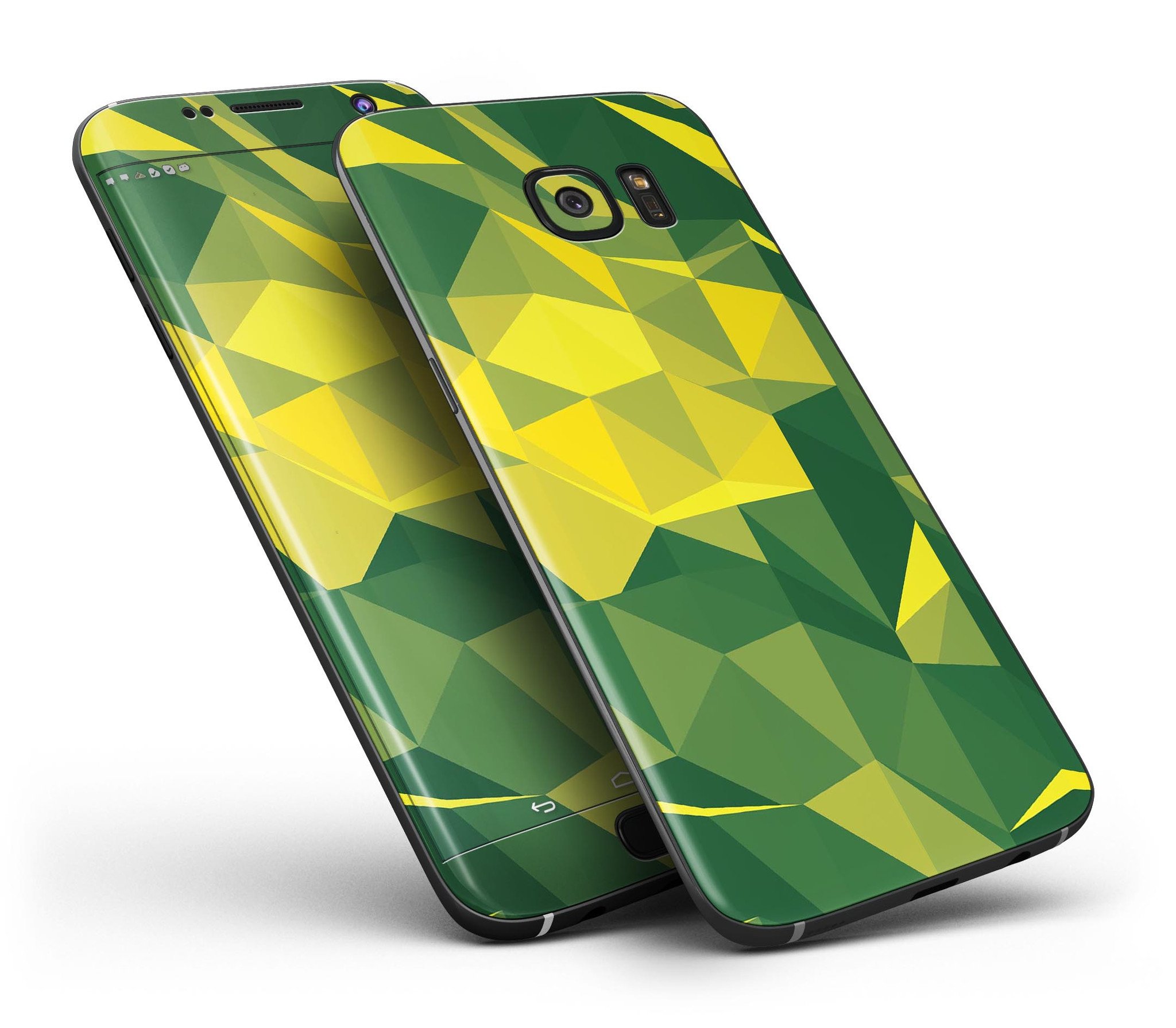 Green and Yellow Geometric Shapes Full Body Skin-Kit for Samsung Galaxy S7/S7 Edge, showcasing vibrant colors and precision fit.