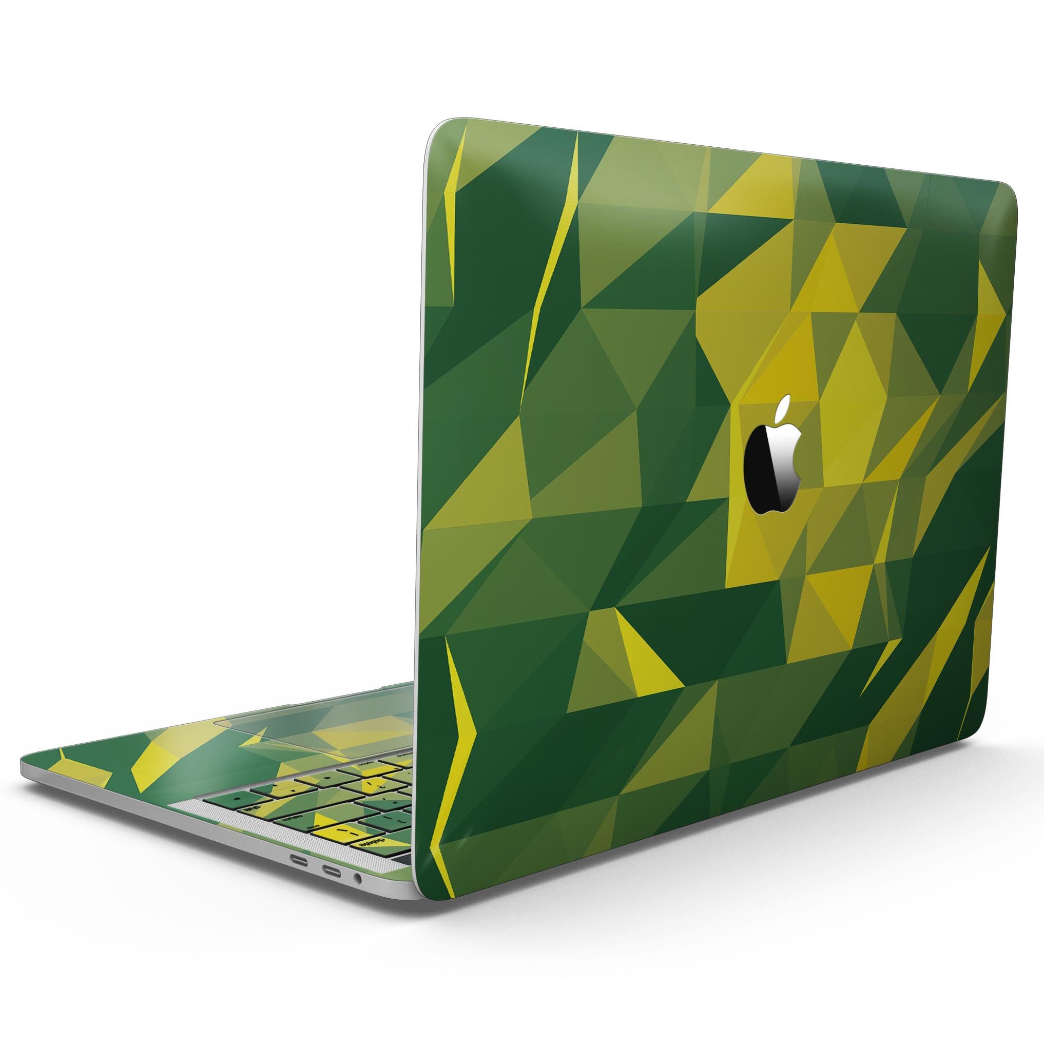 Green and Yellow Geometric Shapes skin for MacBook Pro with Touch Bar, showcasing vibrant colors and unique design.