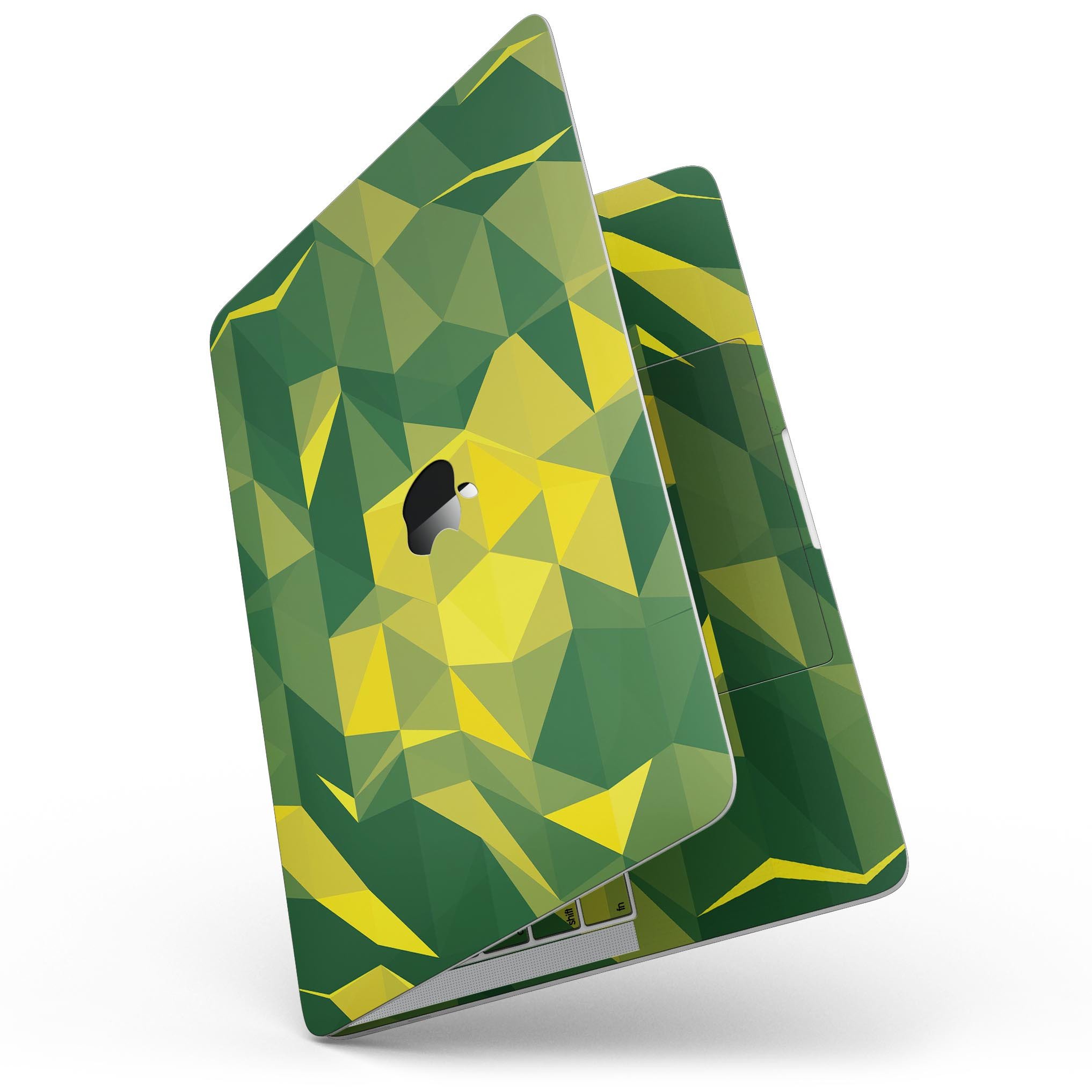 Green and Yellow Geometric Shapes skin for MacBook Pro with Touch Bar, showcasing vibrant colors and unique design.