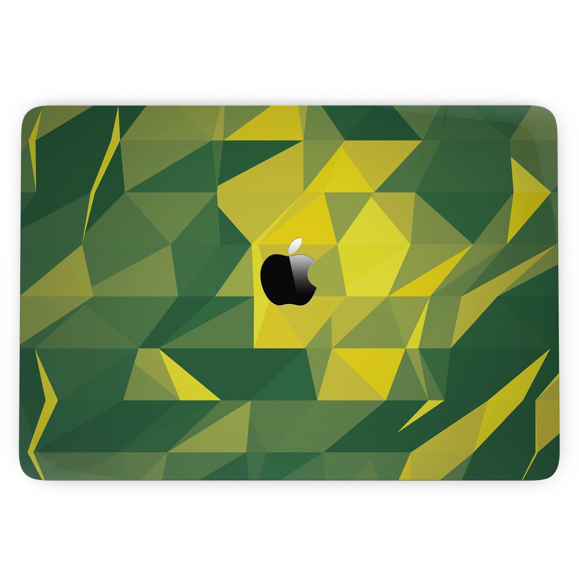 Green and Yellow Geometric Shapes skin for MacBook Pro with Touch Bar, showcasing vibrant colors and unique design.