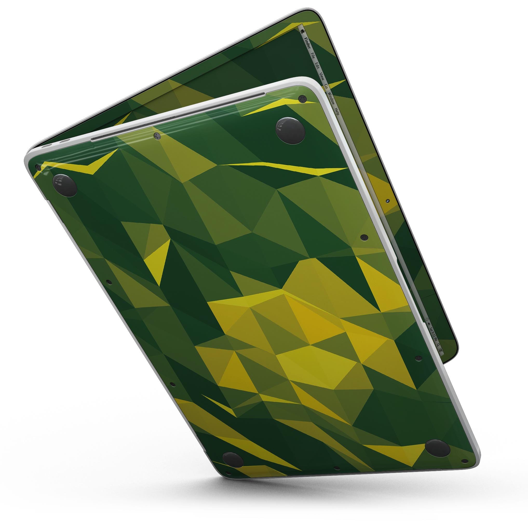 Green and Yellow Geometric Shapes skin for MacBook Pro with Touch Bar, showcasing vibrant colors and unique design.