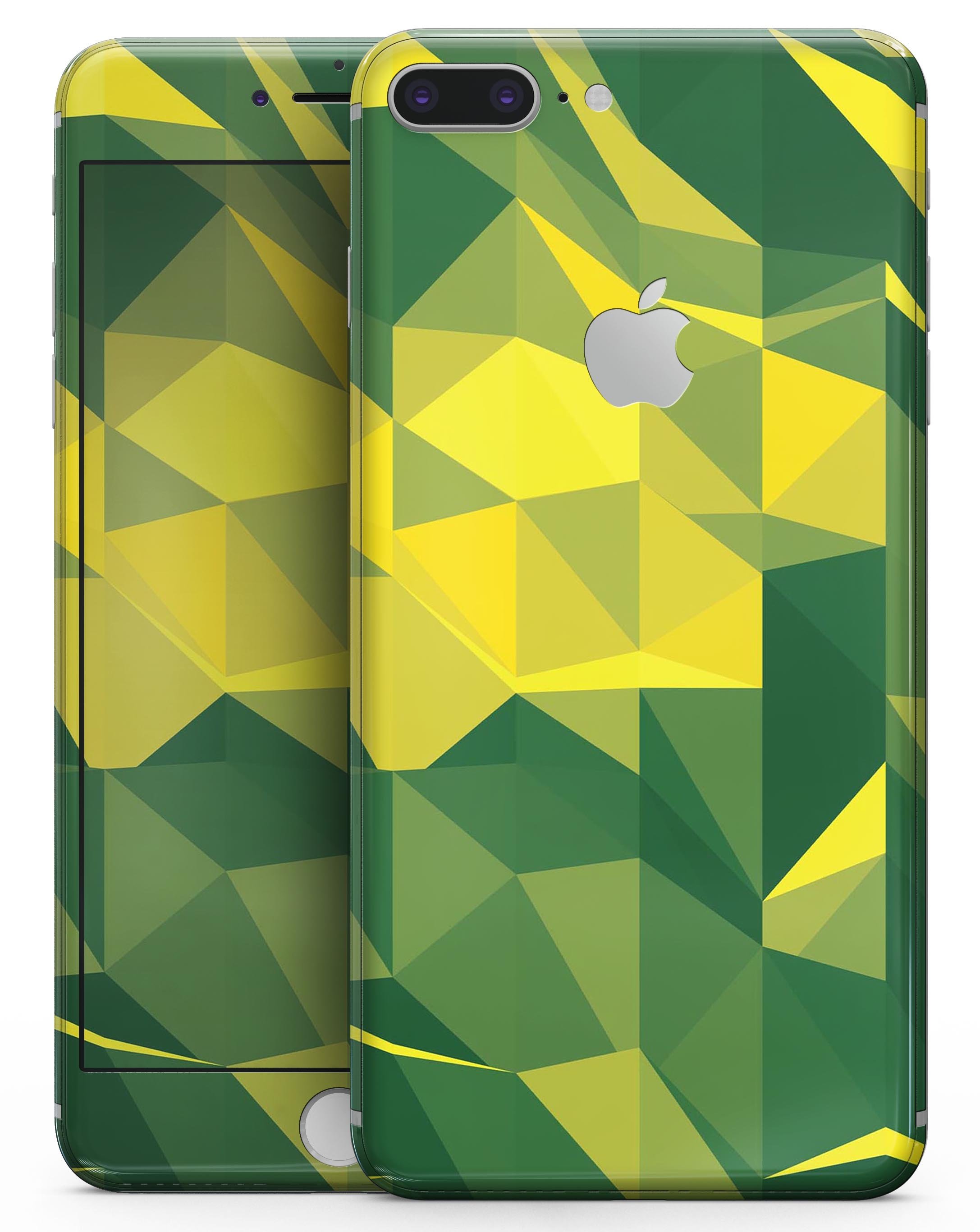 Green and Yellow Geometric Shapes skin for iPhone 8 and 8 Plus, showcasing vibrant colors and stylish design.