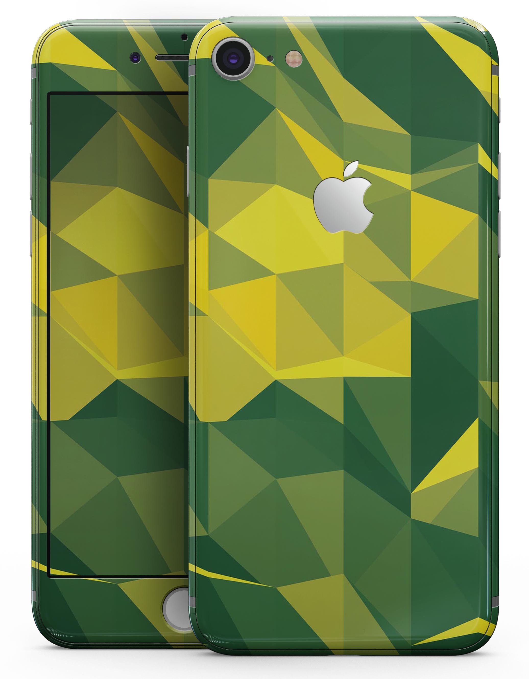 Green and Yellow Geometric Shapes skin for iPhone 8 and 8 Plus, showcasing vibrant colors and stylish design.