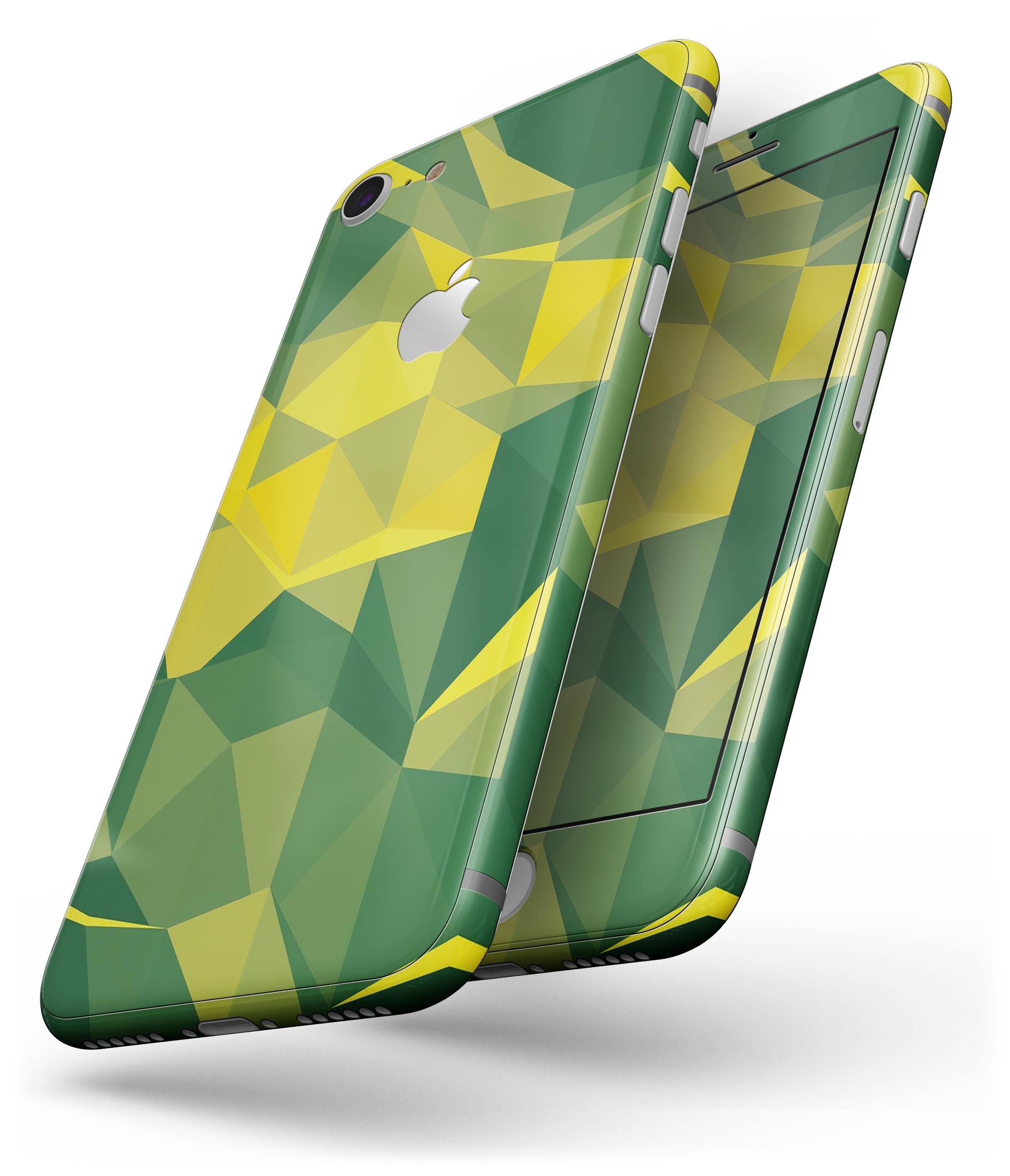 Green and Yellow Geometric Shapes skin for iPhone 8 and 8 Plus, showcasing vibrant colors and stylish design.